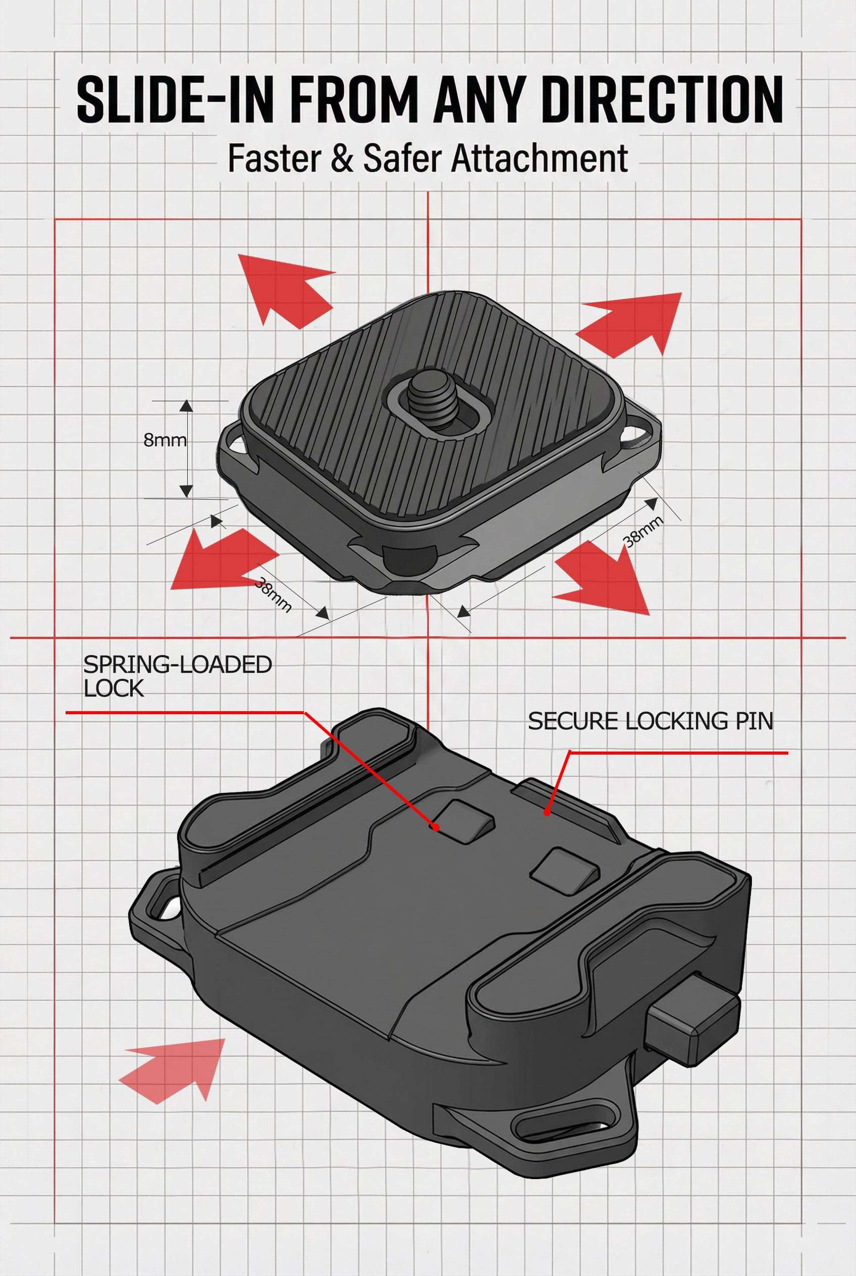 Camera Strap Quick Release Kit with Shoulder Strap,4-Direction Slide-In Plate & Base, Compatible with PD Plate/Arca 38mm, Aluminum Camera Holder for Neck & Shoulder Carry, for GoPro, DSLR & Mirrorless 5