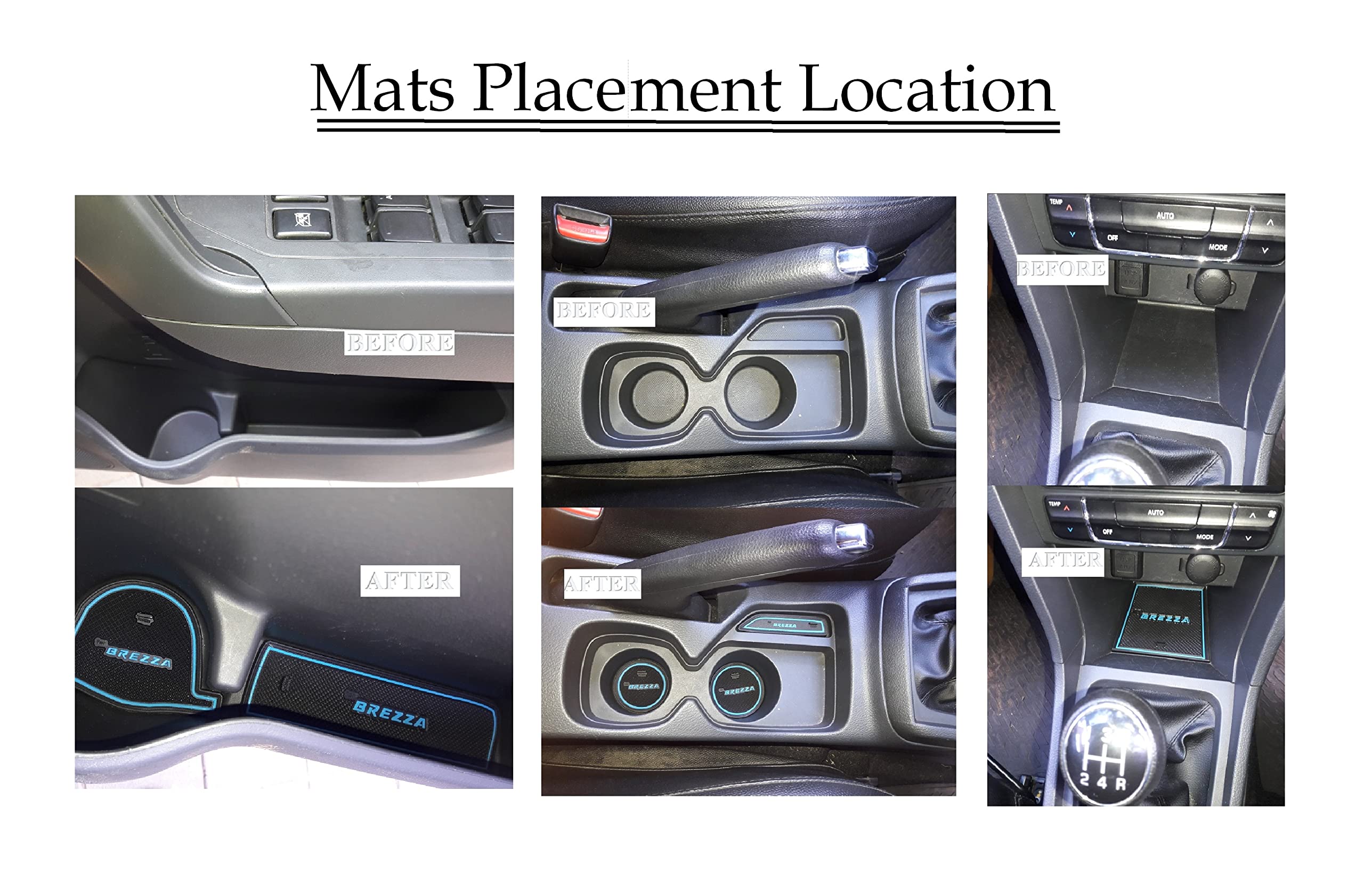 Car Drome - The Mat Store Rubber Car Drome - Door Pocket Cup Holder Mats For Maruti Suzuki Vitara Breeza (2016-2021) | Set Of 12 Mats (Blue Trim) 6