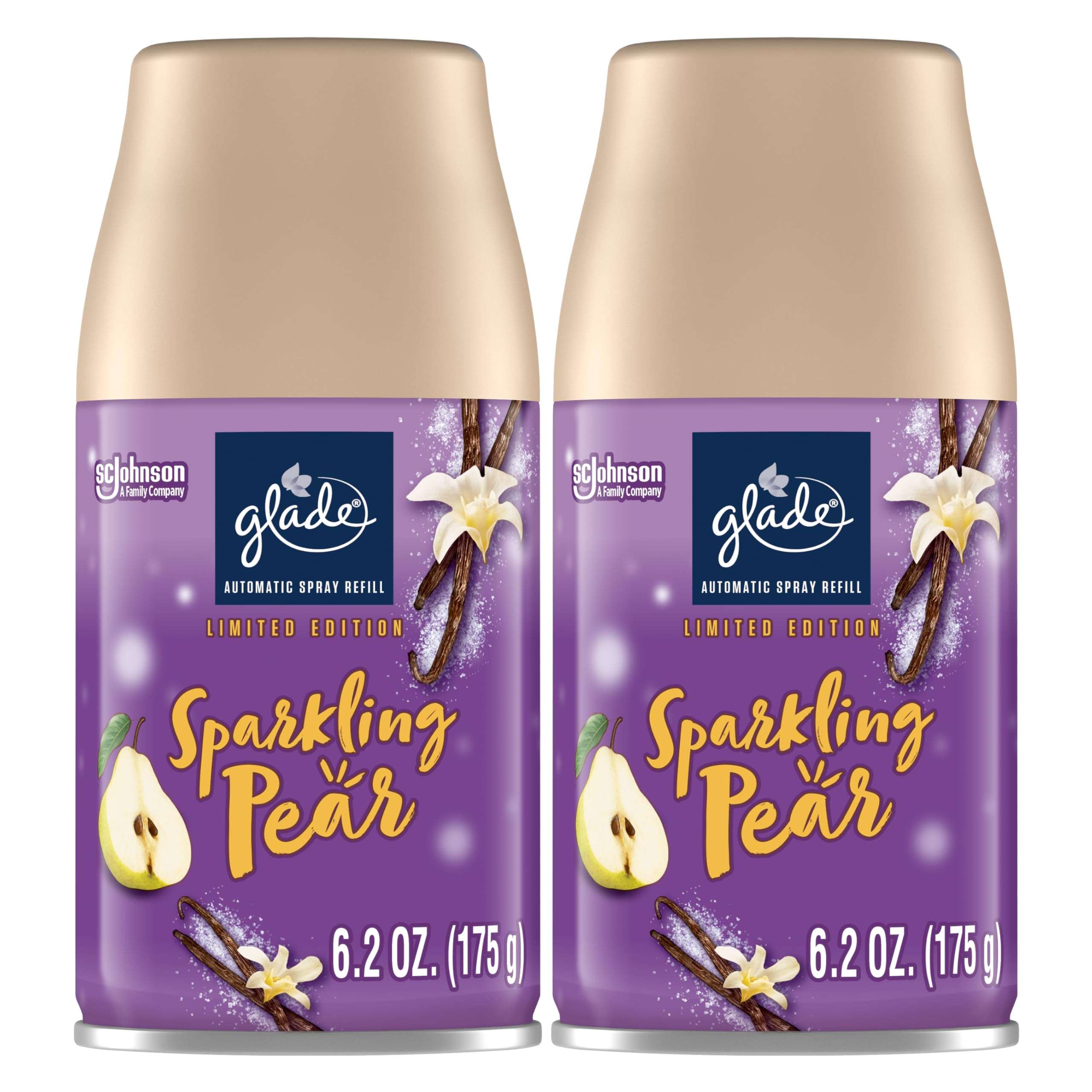 Glade Automatic Spray Refill, Air Freshener for Home and Bathroom, Sparkling Pear, 6.2 Oz, Limited Edition Scent, 2 Count 2