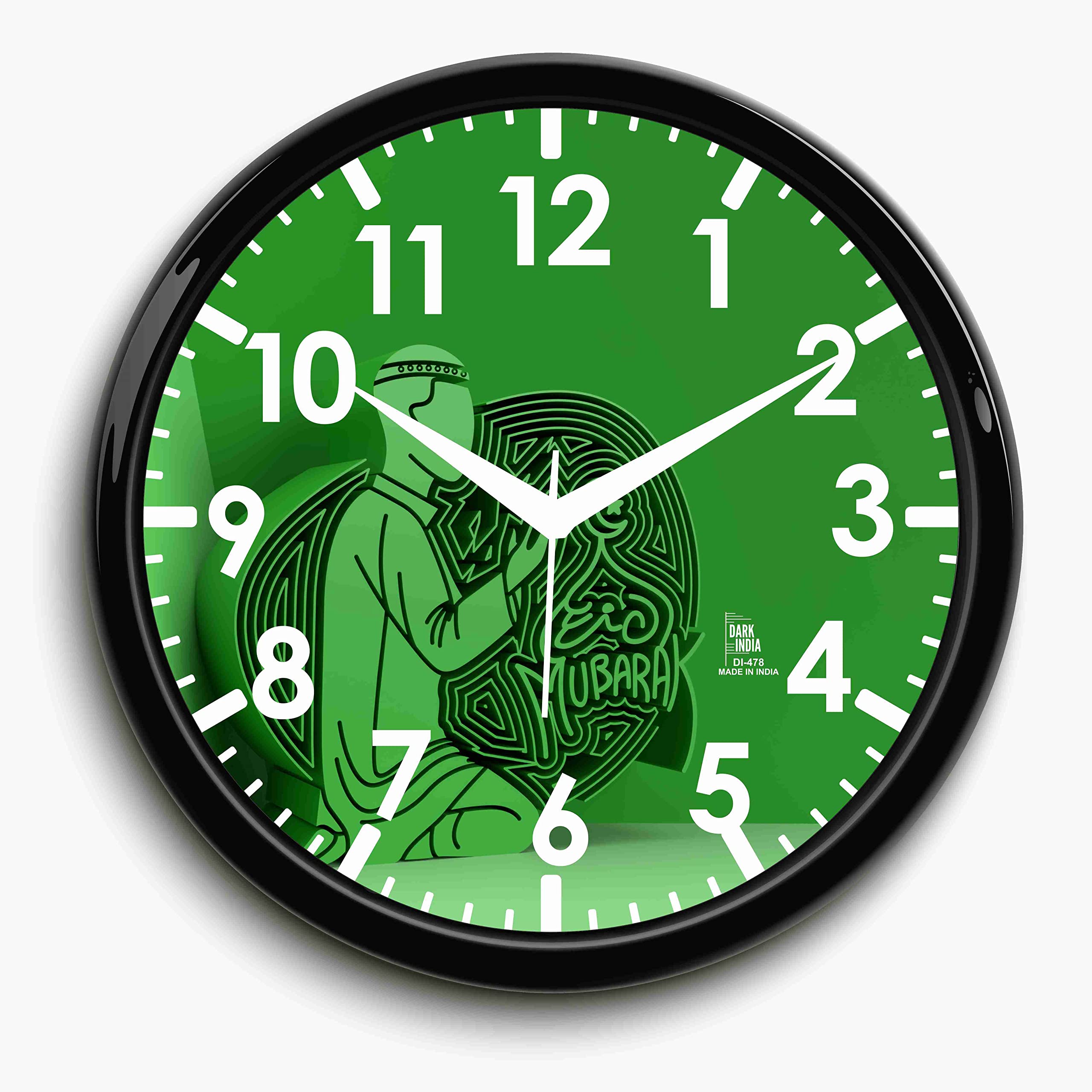 DarkIndia Plastic New Black & D-Green Wall Clock with Glass & Plastic for Home & Kitchen, Living Room , Bedroom Office,10 inch 1
