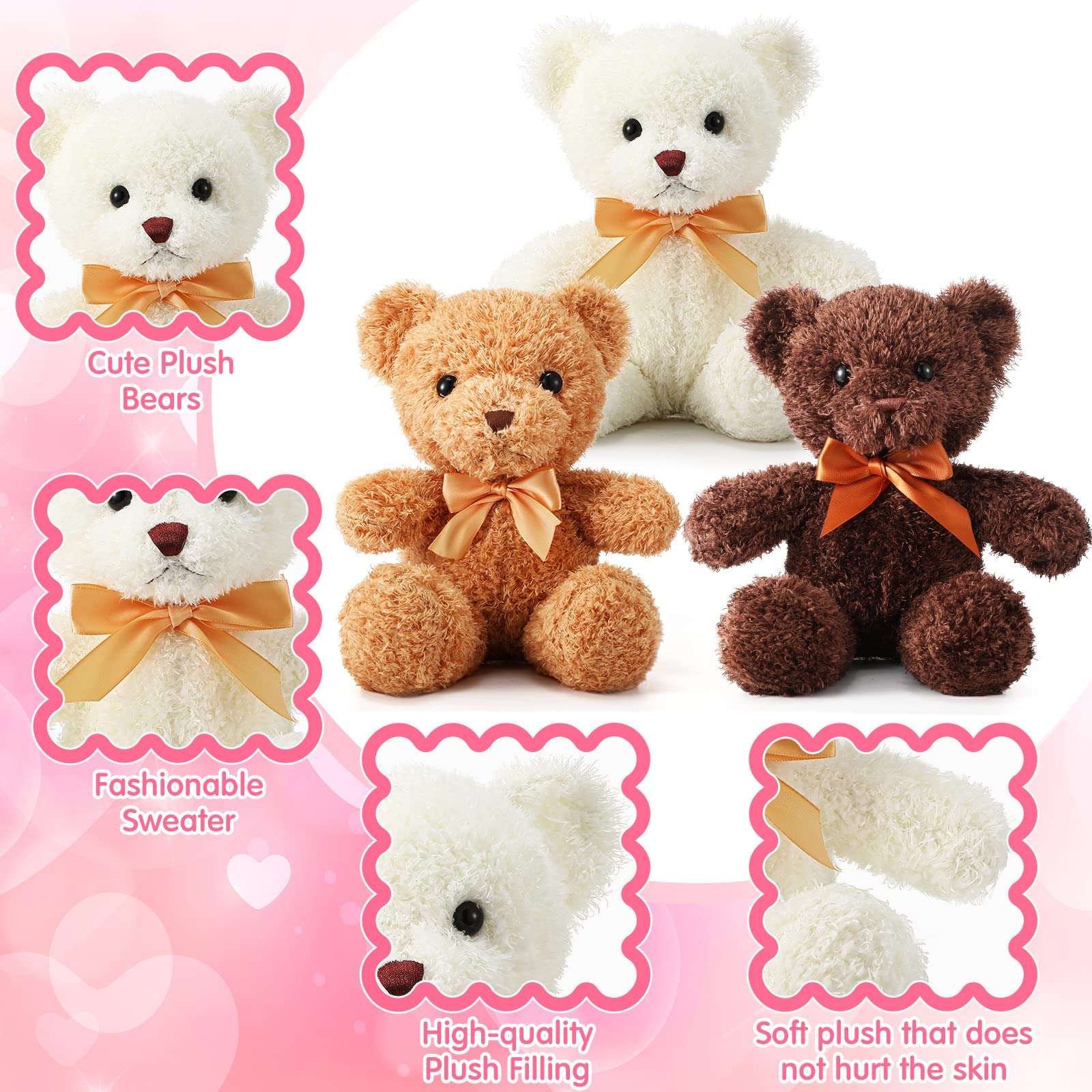 HyDren 8 Packs Cute Bear Stuffed Animals 12 Inch Soft Plush Stuffed Bears Plush Dolls with Bow Ties for Kids Boys Girls Baby Shower Birthday Party Gift Favors(Assorted Colors) 4