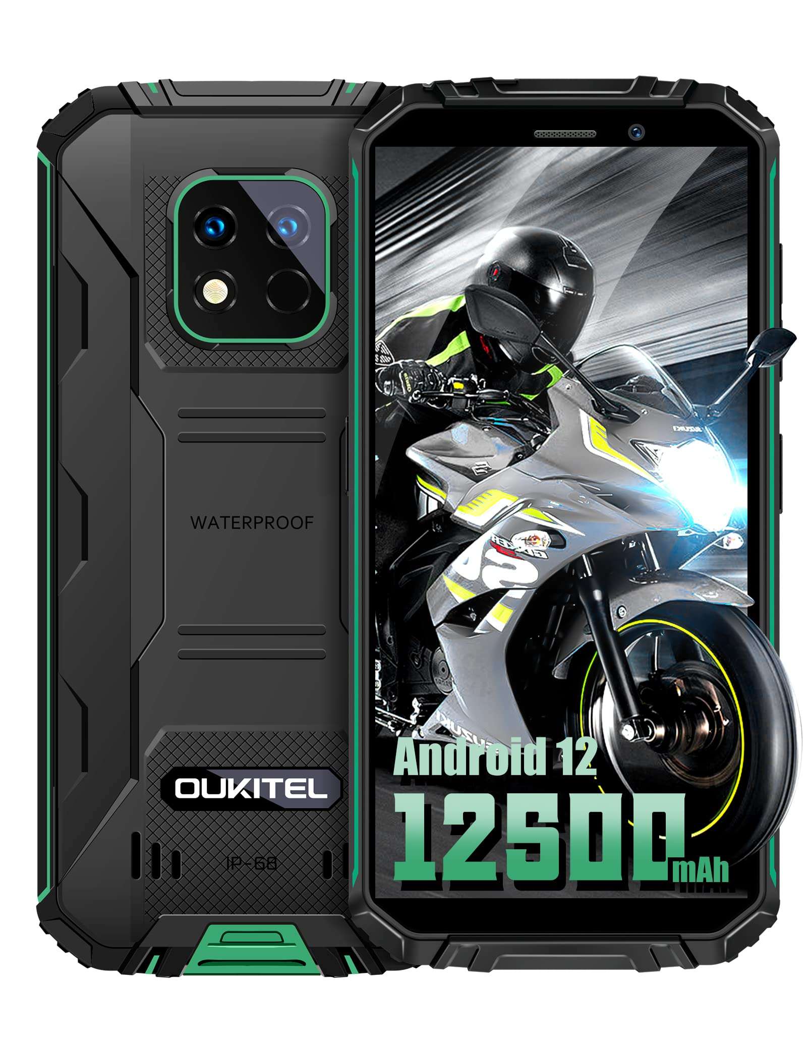 OUKITEL Rugged Smartphone [12500mAh], WP18 Pro (2023) 5.93" Rugged Phone, 4GB + 64GB/1TB, Android 12, 13MP Camera, IP68 Waterproof Unlocked Mobile Phones, 4G Dual SIM,OTG/NFC/GPS/T-Mobile 1