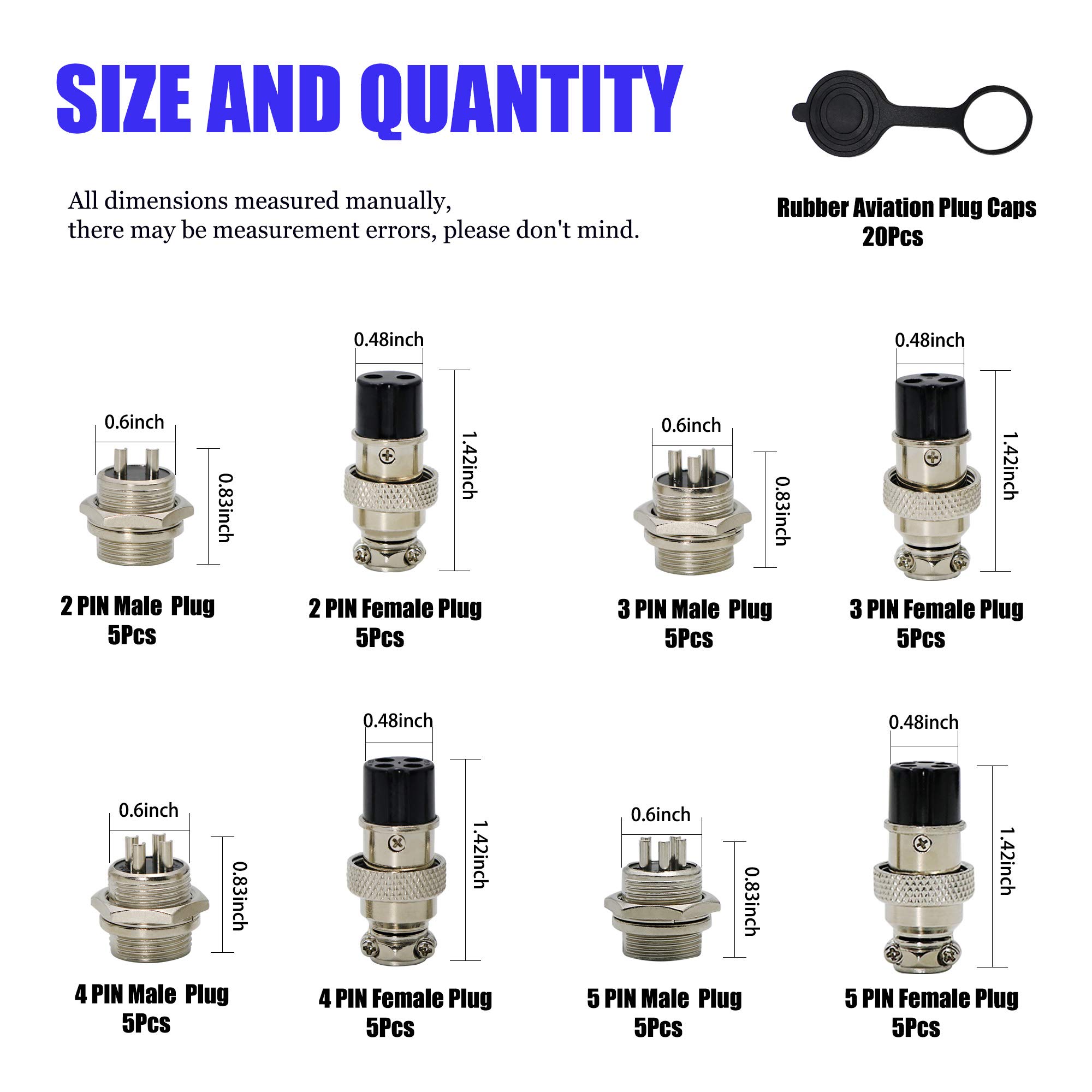 Aviation Connector, GX16 2 Pin/ 3 Pin/ 4 Pin/ 5 Pin 16mm Thread Male Female Panel Metal Aviation Wire Connector Plug Assortment Kit with Aviation Plugs Cap-60 Pcs 2