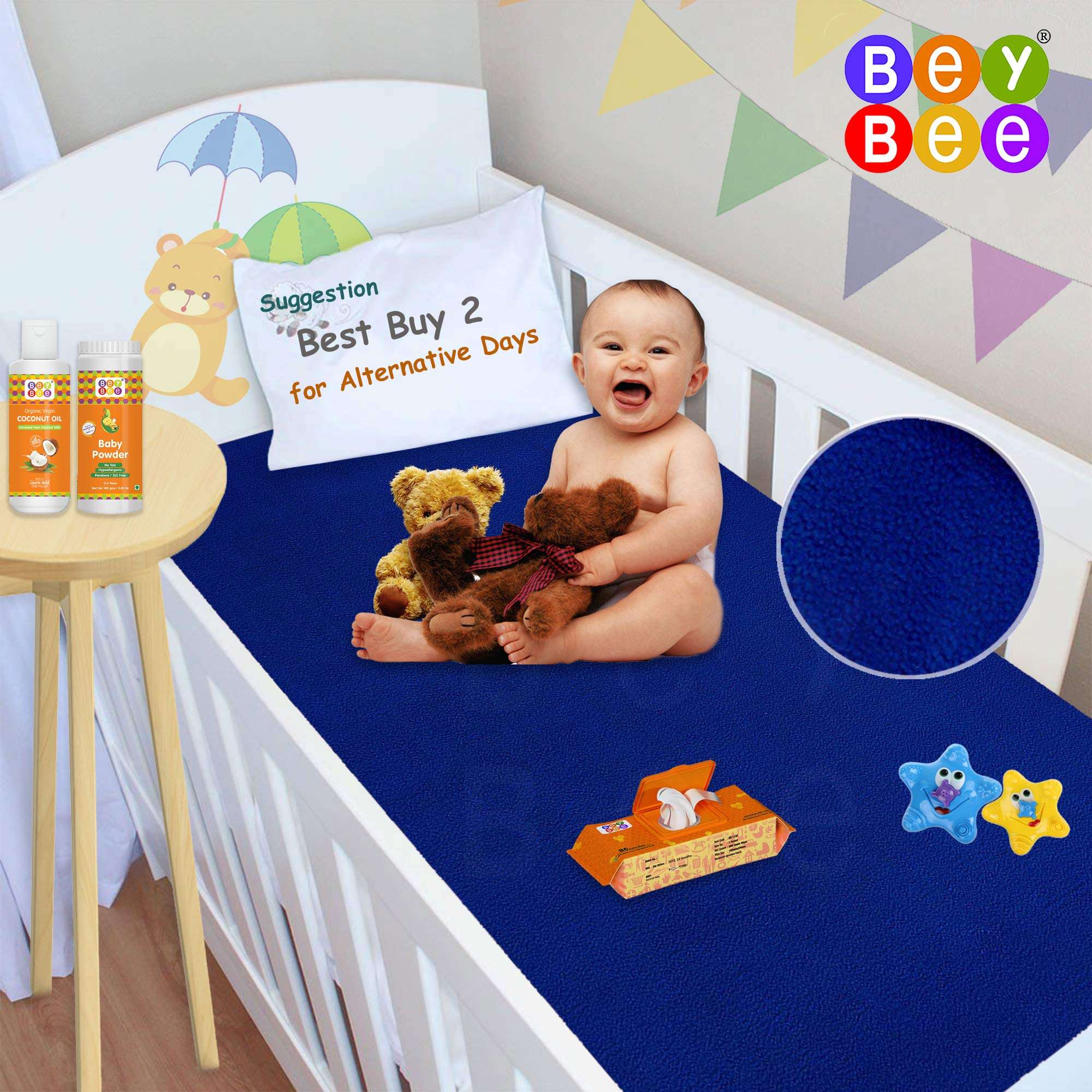 BeyBee Waterproof Bed Protector Sheet (Large (140cm X 100cm), Royal Blue) & Beybee Quick Dry Waterproof Bed Protector Medium Size, Dark Blue, (100 cm x 70 cm ) 4