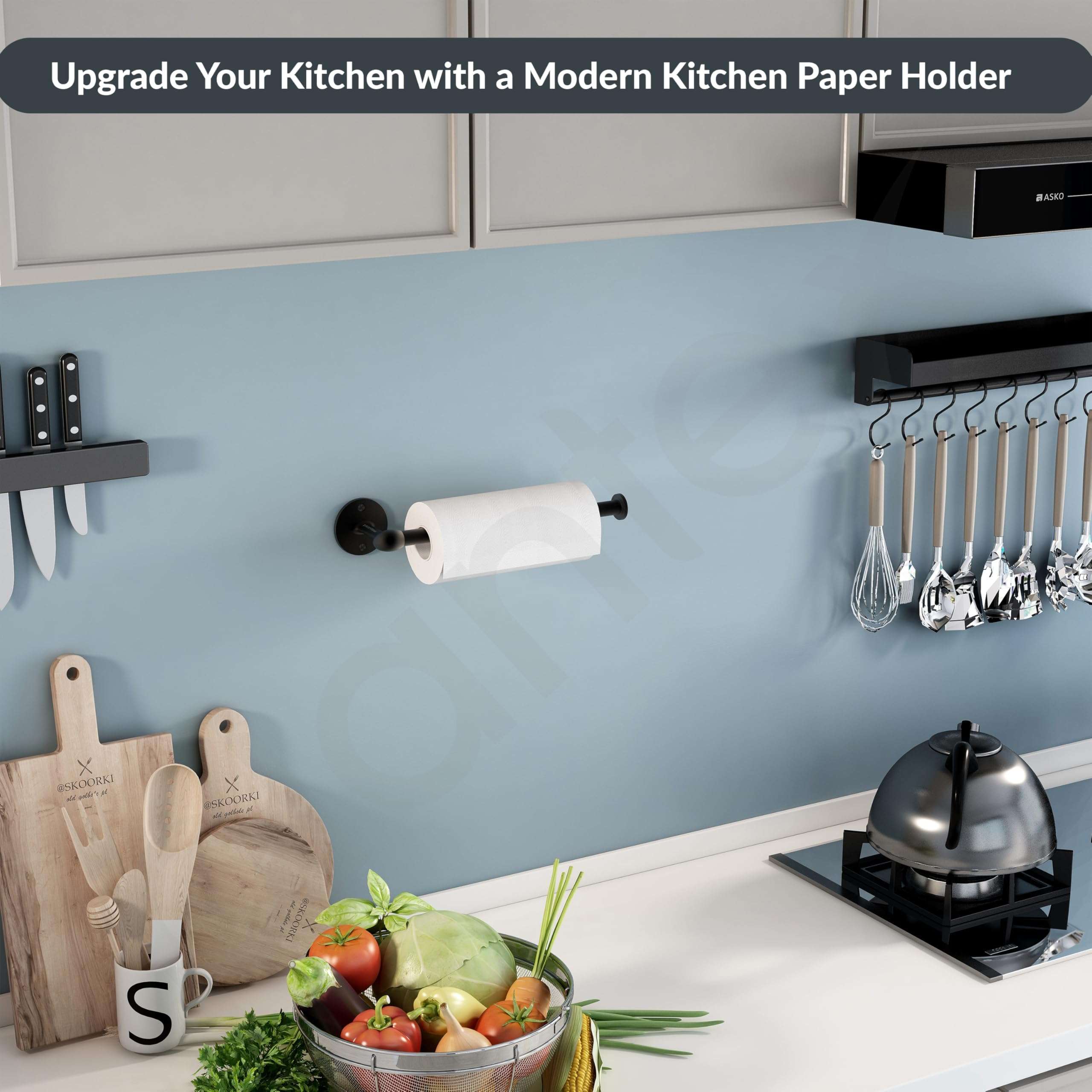 Plantex Stainless Steel Paper Holder/Kitchen Tissue Paper Roll Holder/Wall Mount Towel Stand/Kitchen Accessories - Pack of 1 (Black) 3