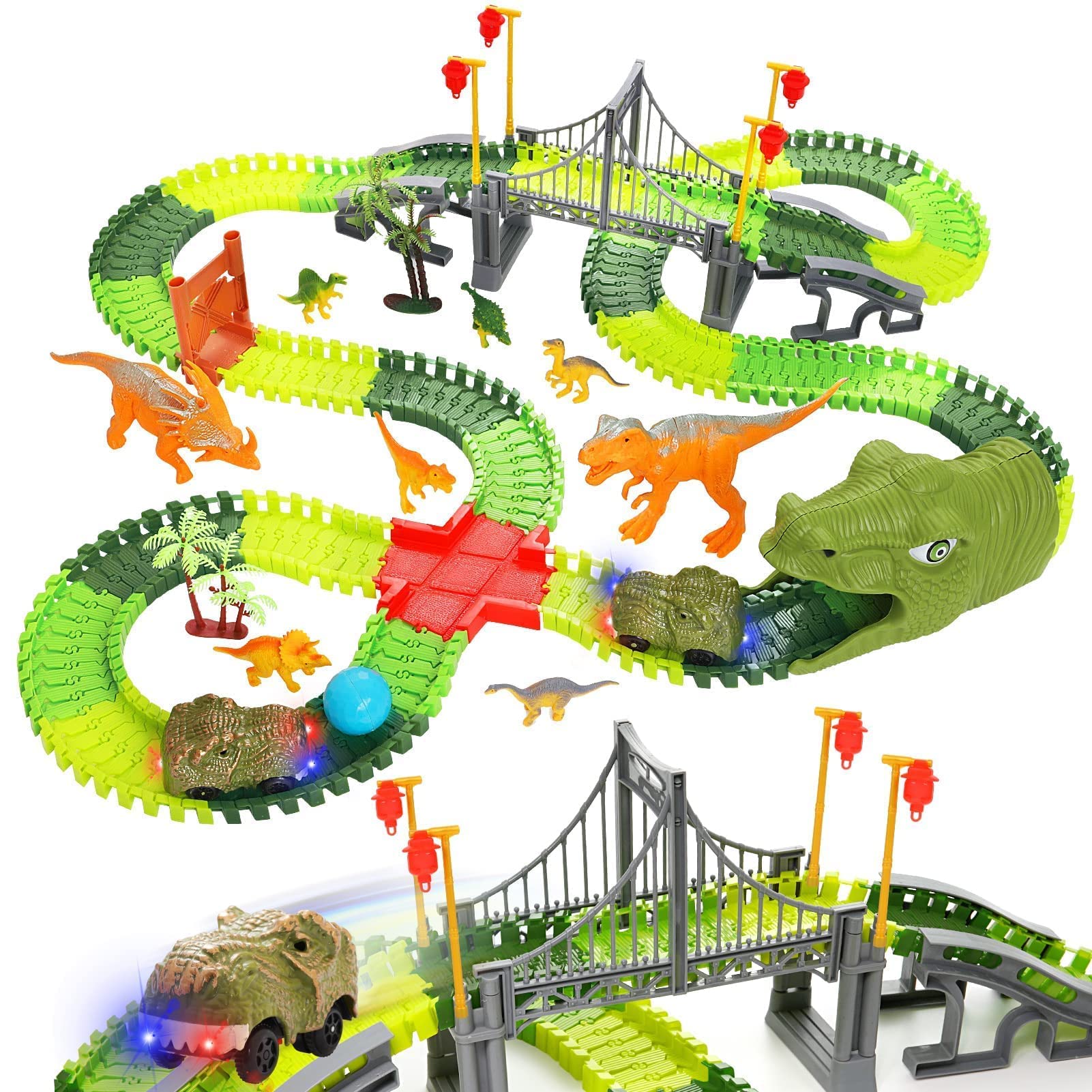 BEMITON Friendship Bracelets Making Kit & Dinosaur Toys Race Car Track, Flexible Dinosaur Train Toys, STEM Education Christmas Birthday Gifts for Boy & Girls Age 3-7, 8-12 5
