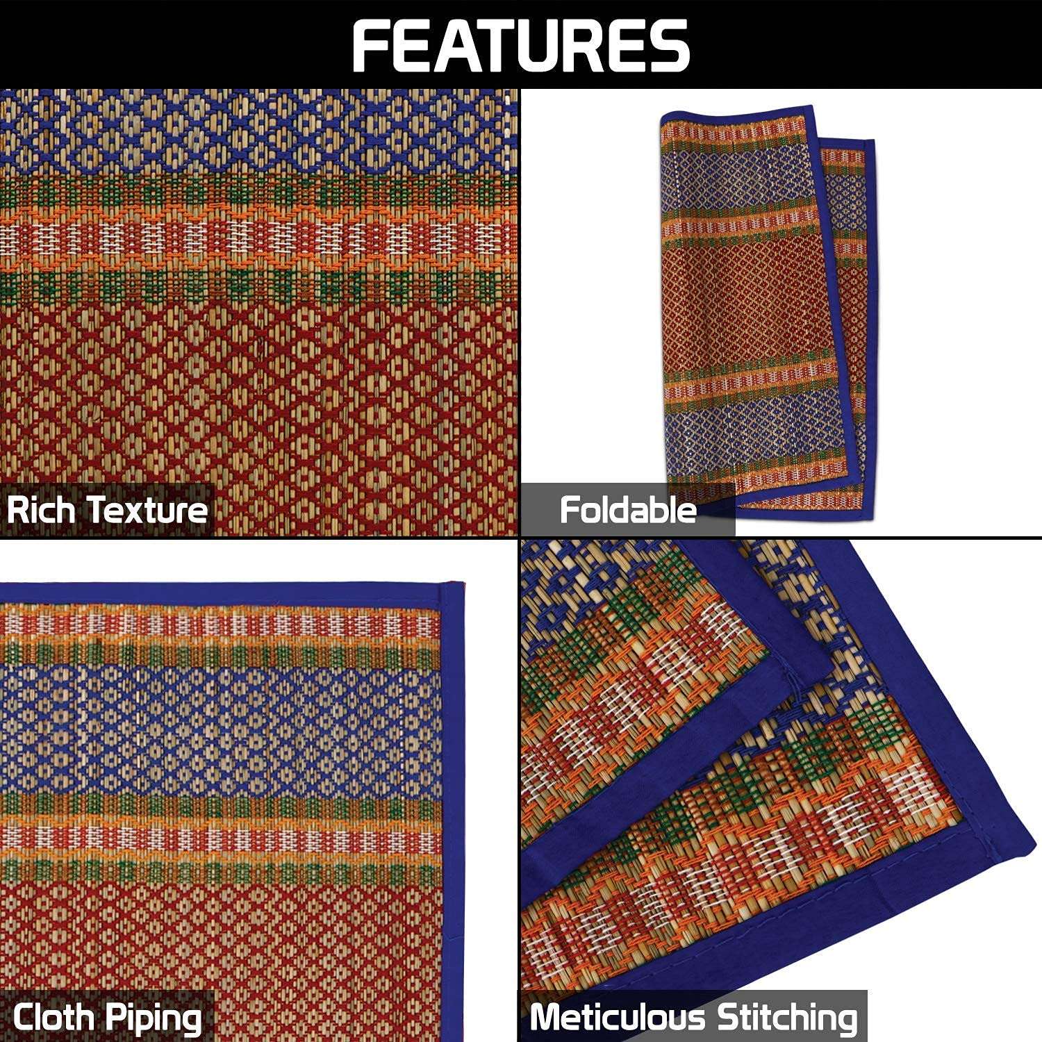 HALLUCINATION Chatai Mats for Home Sleeping on Floor Single Double King Queen Size Natural Dried Korai Pai Grass Made Yoga Mat (Blue3, Single (3ft X 6ft)) 4