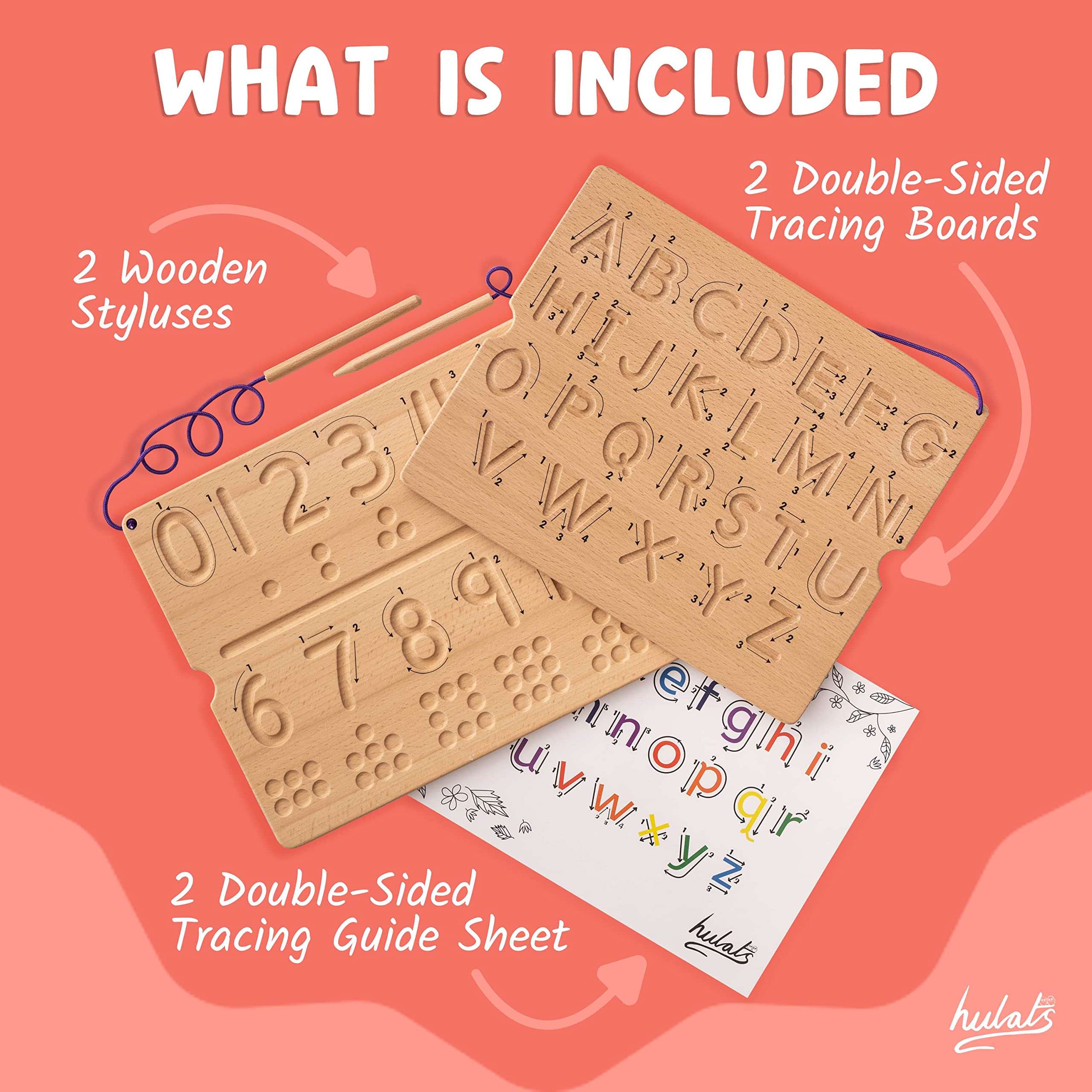 Hulats Learn to Write - Number & Letter Tracing Boards with Direction Arrows - Wooden Alphabet Learning Montessori Toys 4+ Year Old Toddler Writing Tools Beginner Preschool Classroom Must Haves 6