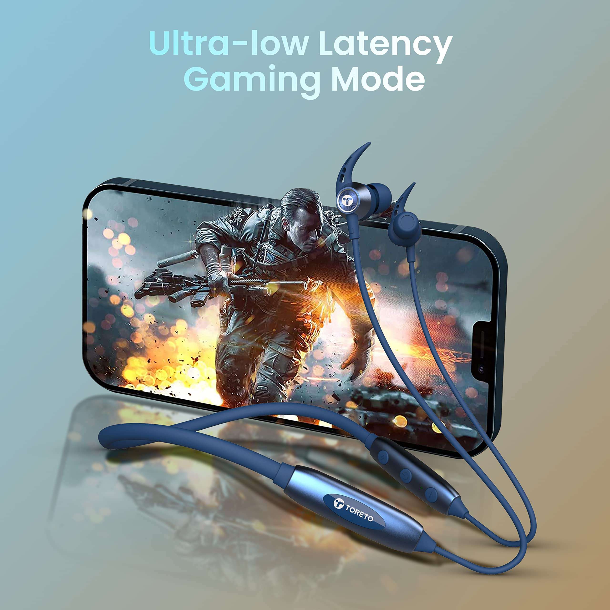 Toreto Alpha Lite (TOR 230) in Ear Bluetooth Neckband with Dedicated Gaming Ultra-Low Latency Mode | Type C Fast Charge | 30 Hours Playtime | Clear Sound | Water & Dust Resistant (Blue)… 6