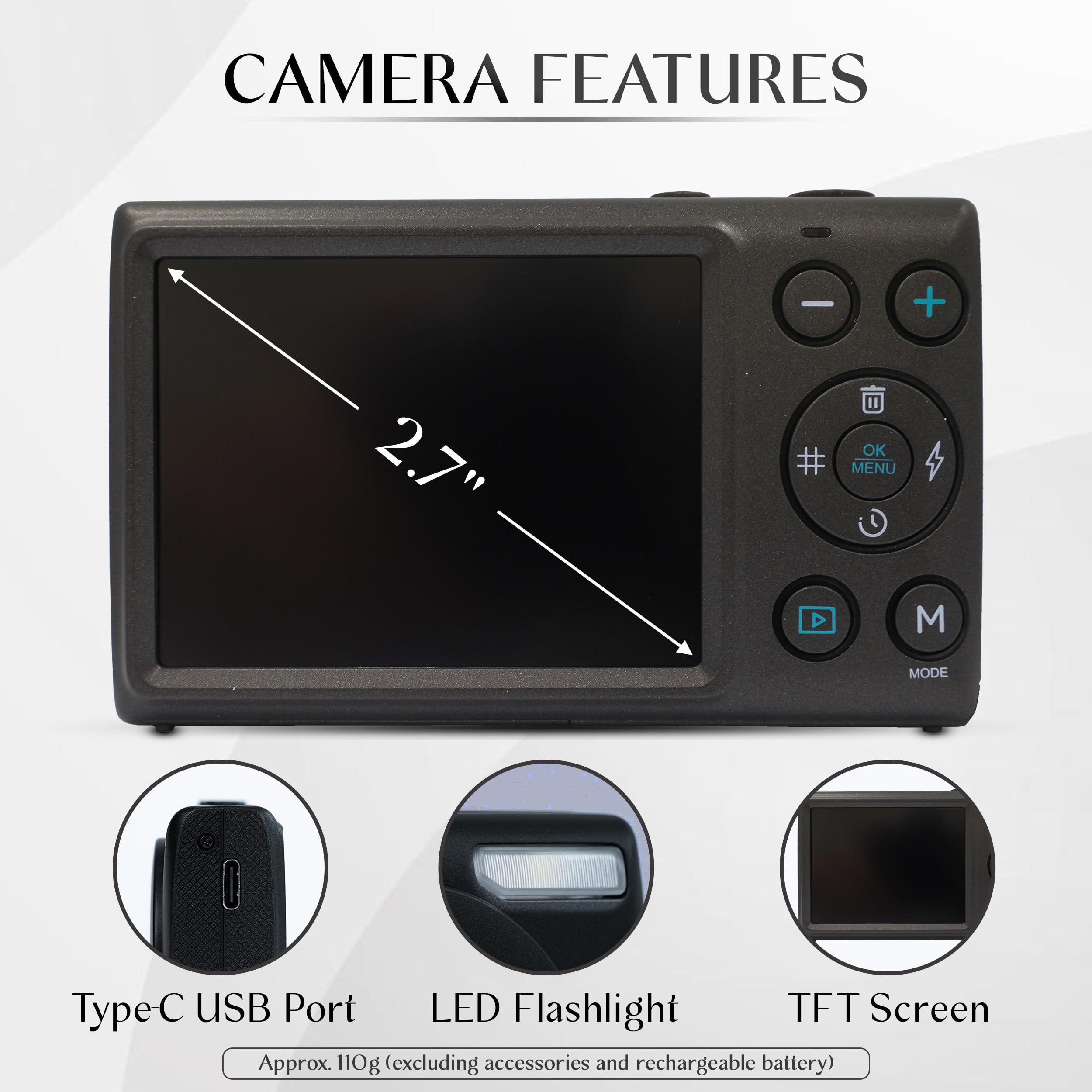 Yashica DigiMate Digital Camera, 4K Camera for Photography, Digital Point and Shoot Camera with 18X Zoom, Supports Micro SD Cards, Mini Digital Camera for Teen Girls and Boys – Black 3