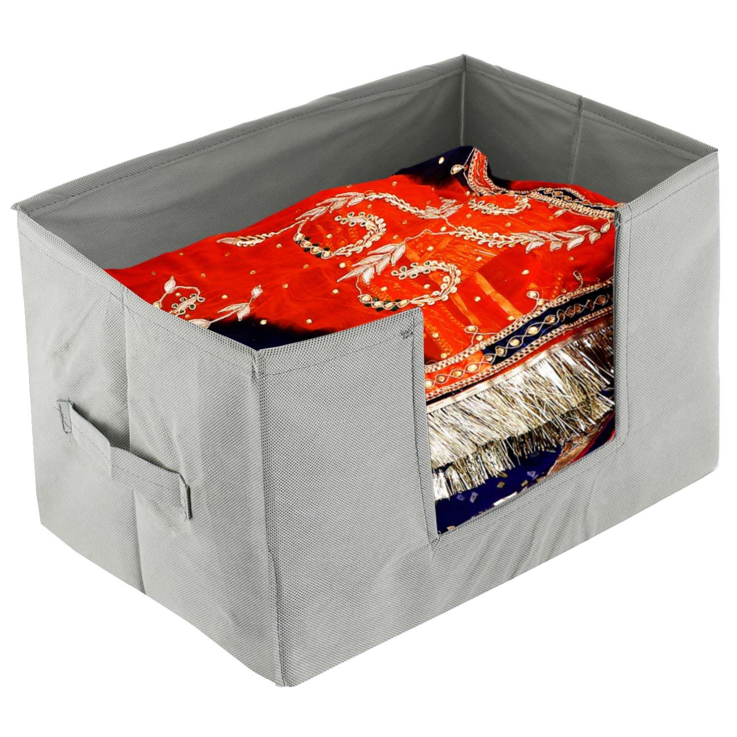 Kuber Industries 6 Pieces Large Capacity Space Saver Closet, Stackable and Foldable Saree, Clothes Organiser For Wardrobe, Non-Woven Rectangle Cloth Saree Stacker Wardrobe Organizer (Grey) -CTLTC39113 4