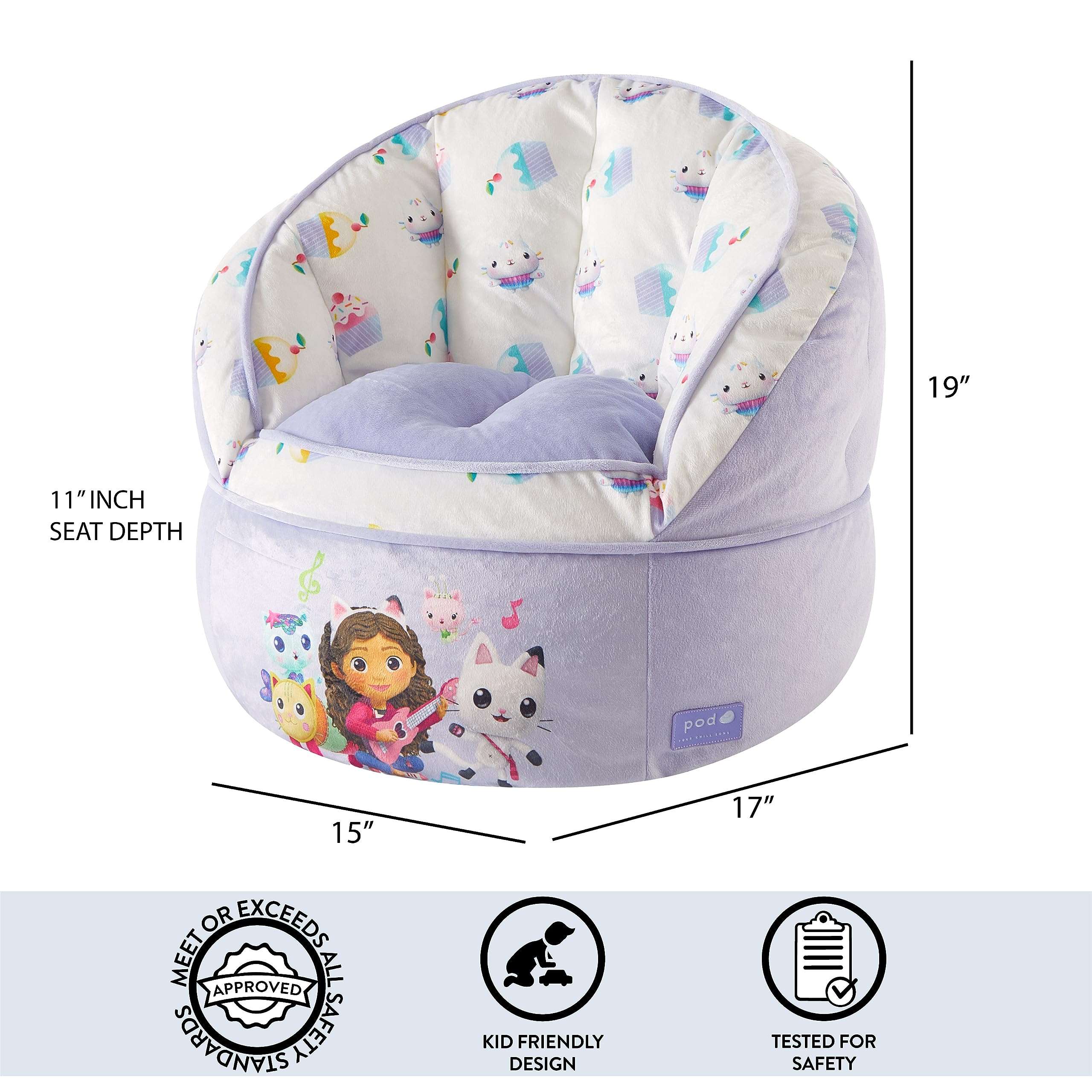 Idea Nuova Gabbys Dollhouse Purple Round Bean Bag Chair for Kids, Ages 3+, Large 3