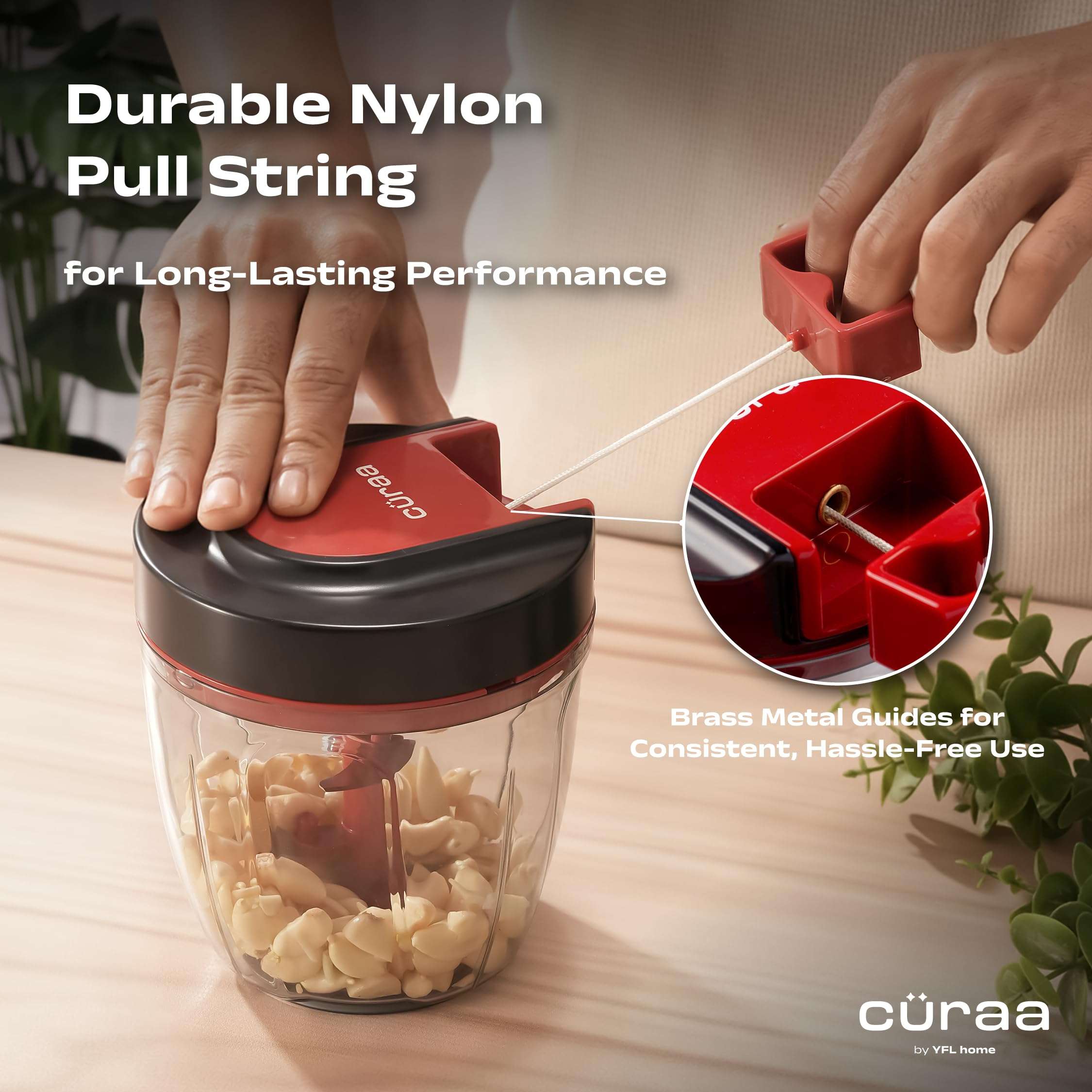 Cüraa ChopLab Lite Manual Chopper | 900 ml Portable Vegetable Chopper| Mini Chopper for Kitchen with Stainless Steel Blades for Chopping Onion, Ginger, Garlic, Vegetables, Herbs, Nuts | Red 5