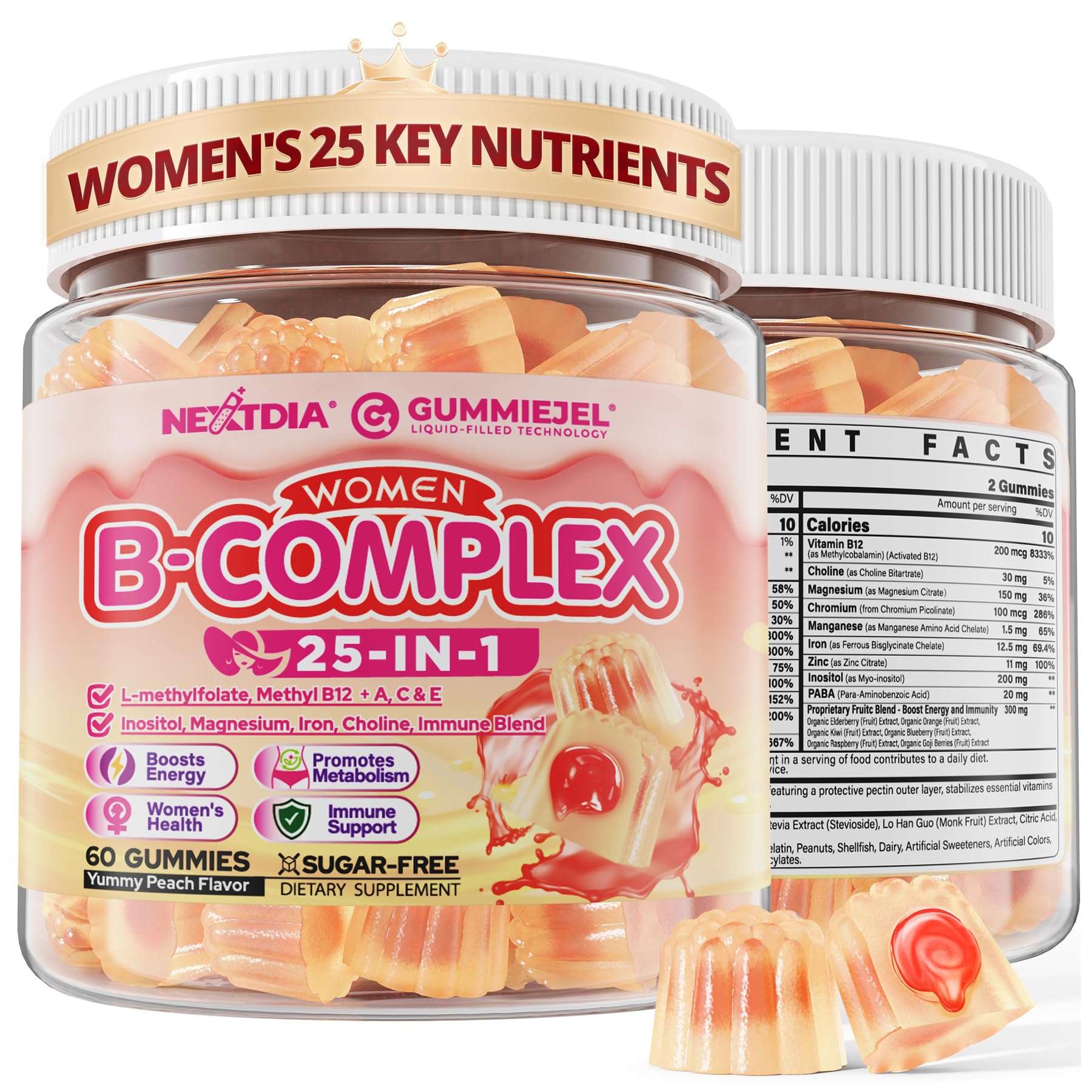 Nextdia Bundle: Vitamin B Complex Gummies for Women & Calcium Gummies for Kids 4+ 3