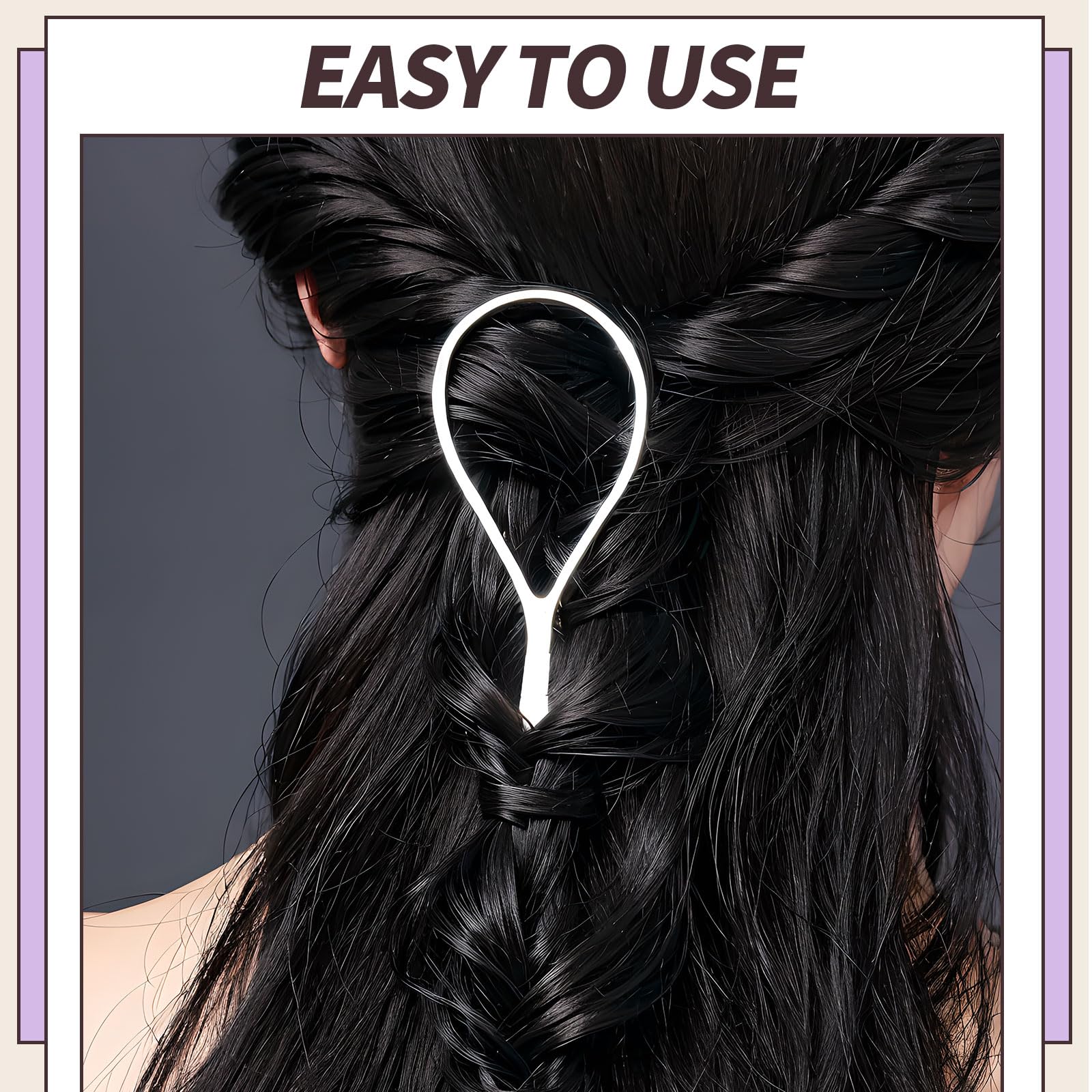 Teenitor 4pcs Pony Tail Hair Tools, 2 Pairs Hair Loop Styling Tool Ponytail Hair Pull Through Tool French Braiding Hair Tool, Hair Loop Styling Tool Hair Accessories for Women Girls Light Purple/White 6