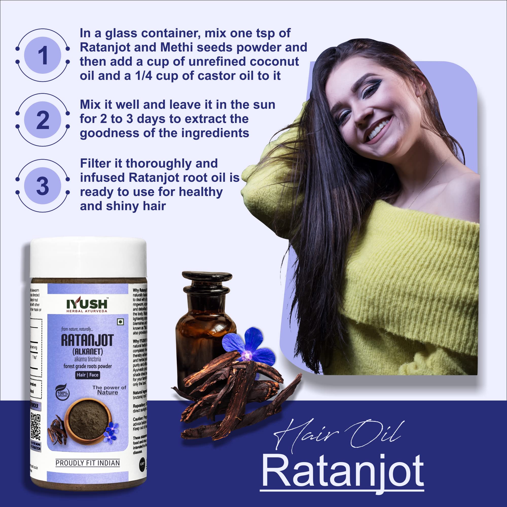 IYUSH Herbal Ayurveda Ratanjot Powder for Hair – 250gm | Ratanjot Root for Hair | Alkanet Root | Ratan Jot | Vembalam Pattai for Hair Growth | Vempalampattai for Hair Growth | Rattan Jot | 4