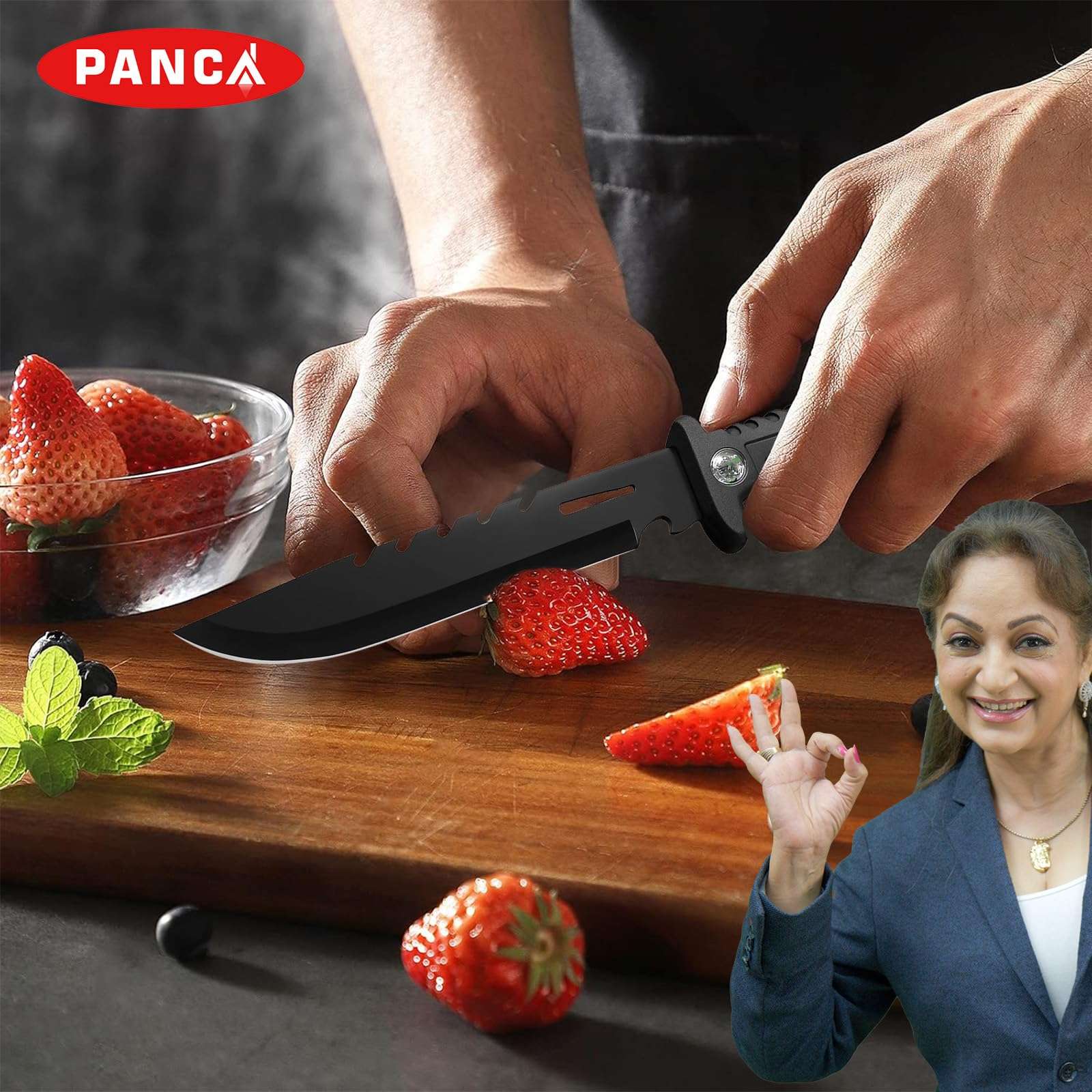 PANCA Premium Carbon Steel Kitchen Knife with Protective Cover | Sharp Utility Knife for Cutting Fruits, Vegetables & Meat | Rust-Resistant Black Culinary for Home & Kitchen Use (Set of 1) 4