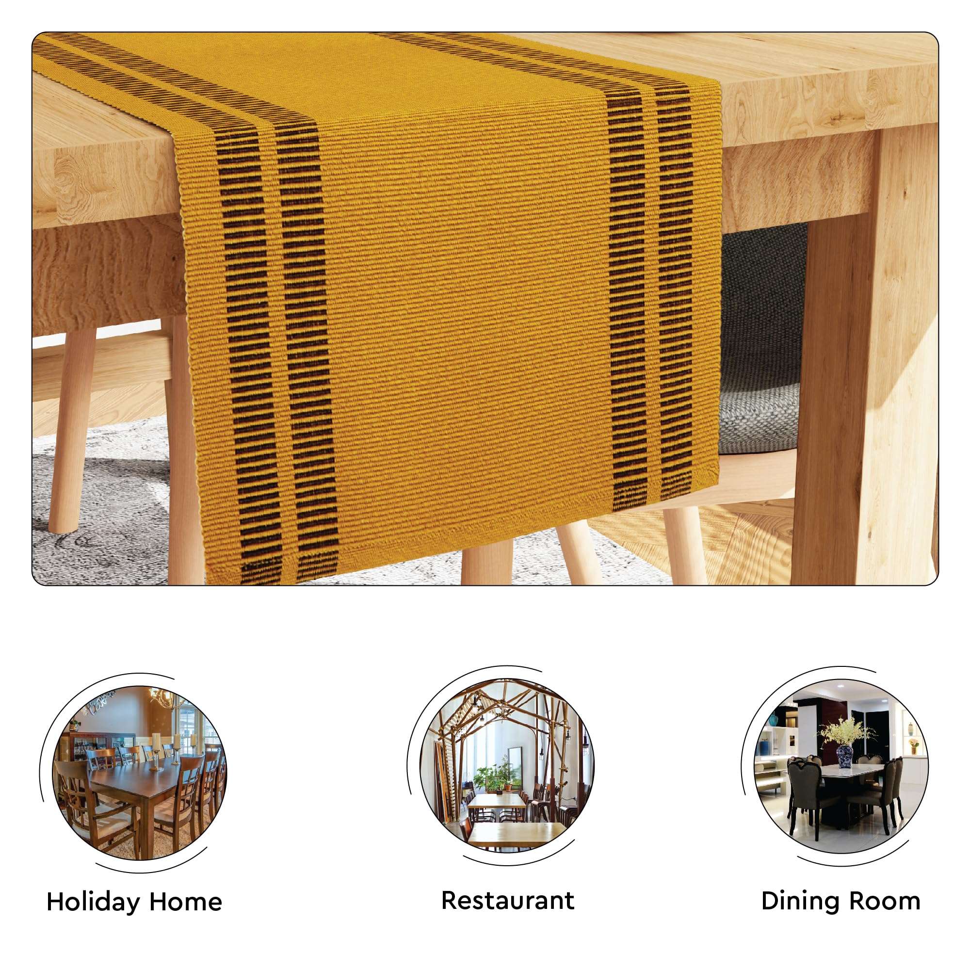 Encasa XO Dining Table Runner for 4 to 6 Seater| Yarn Dyed Fine Ribbed Cotton | Size 32x183 cm | Ladder Yellow | Machine Washable 5
