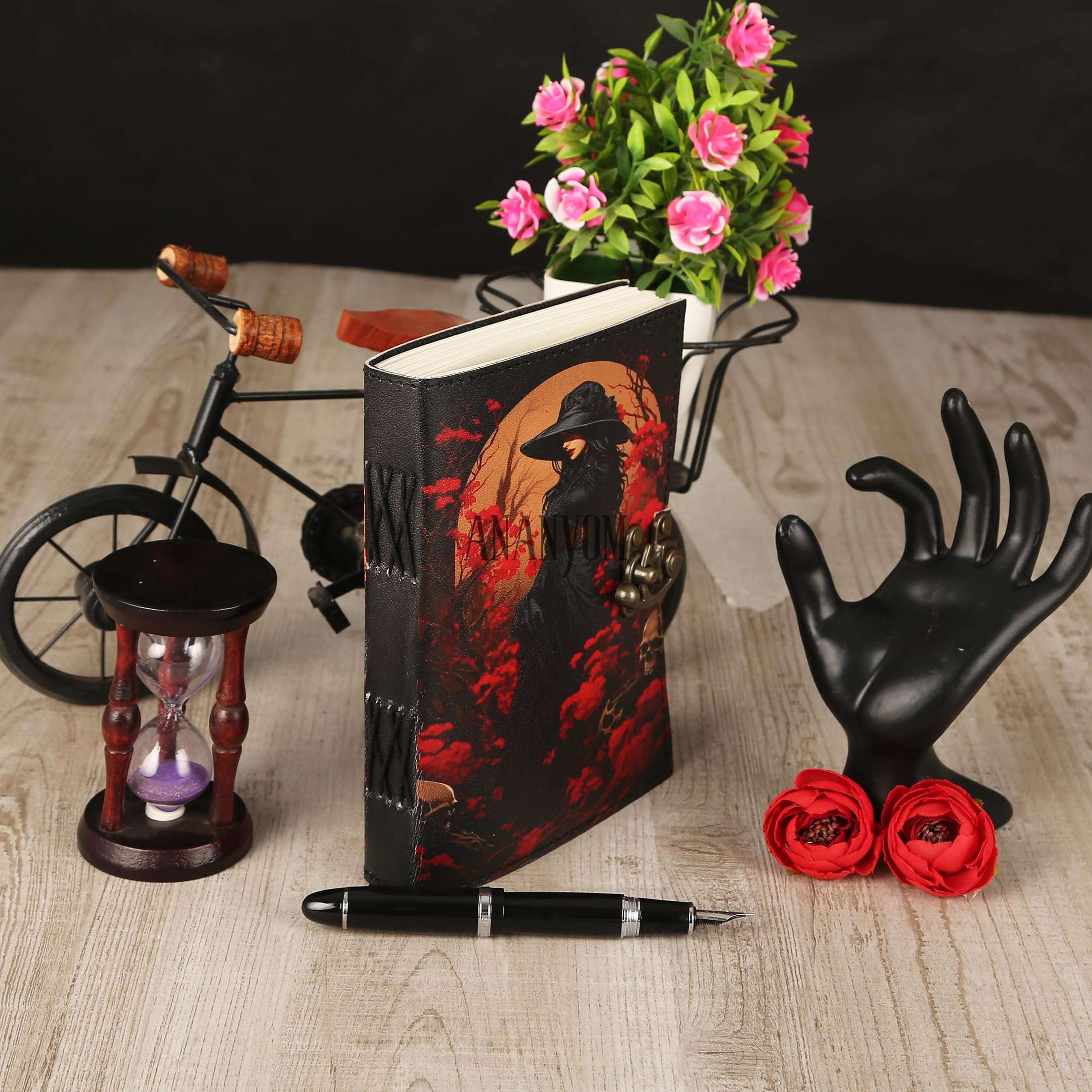 ANANYOM Leather Journal Notebook for Writing Gift Set, Arciero Storica vintage Leather Journal (Multi colour) Notebook With 200 Blank White Paper, Unruled, Brass Clasp Lock Journal for Women 4