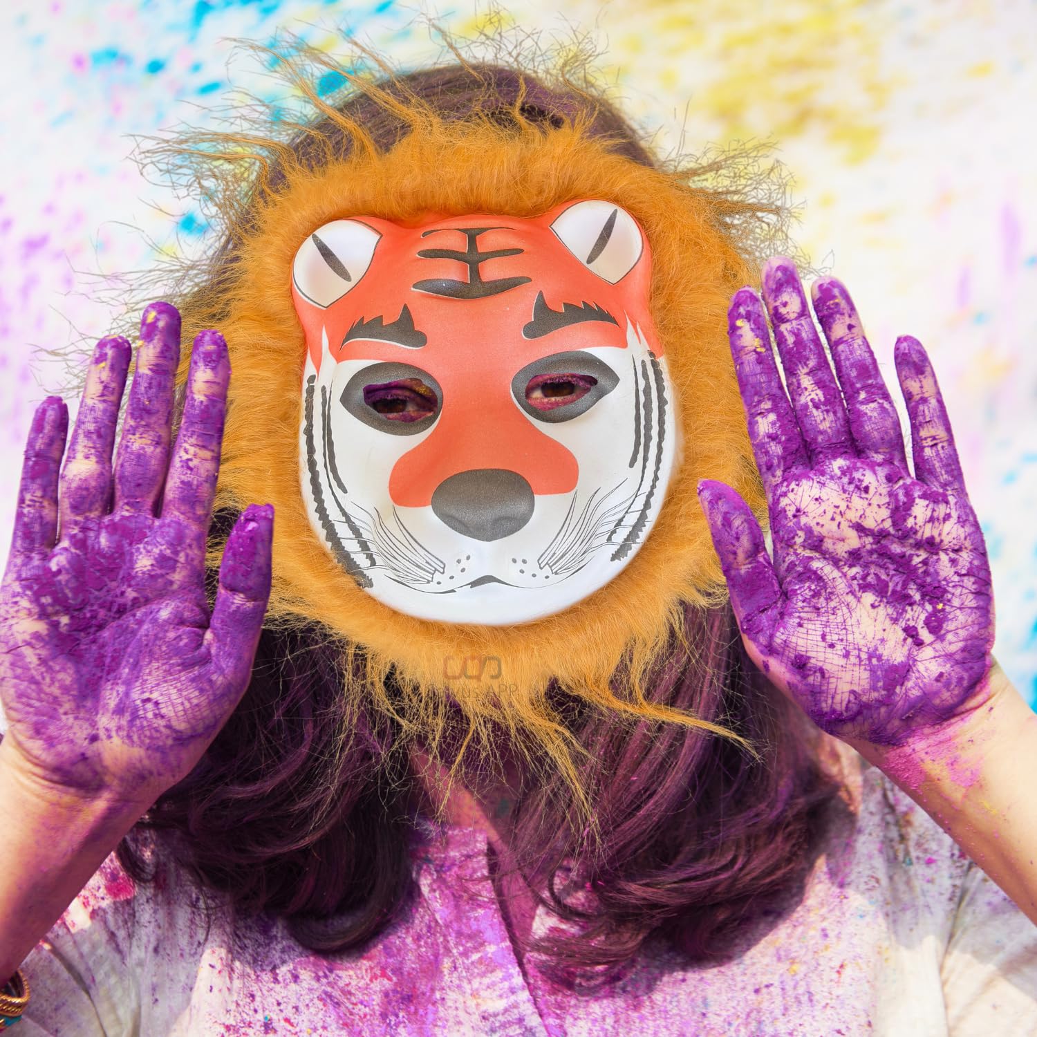 Salvus APP SOLUTIONS Colorful Protection: Holi Face Mask with Elastic - Celebrate Safely in Style with Festive Patterns, Comfortable Fit, and Reusable (Orange & Brown_7x7 inch)