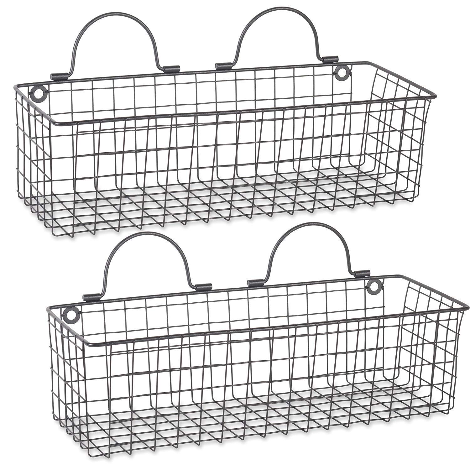INDIAN DECOR . 28727 Wire Metal Classic Farmhouse Vintage Hanging Wall Mounted Basket (Small, Black) - Set of 2 1