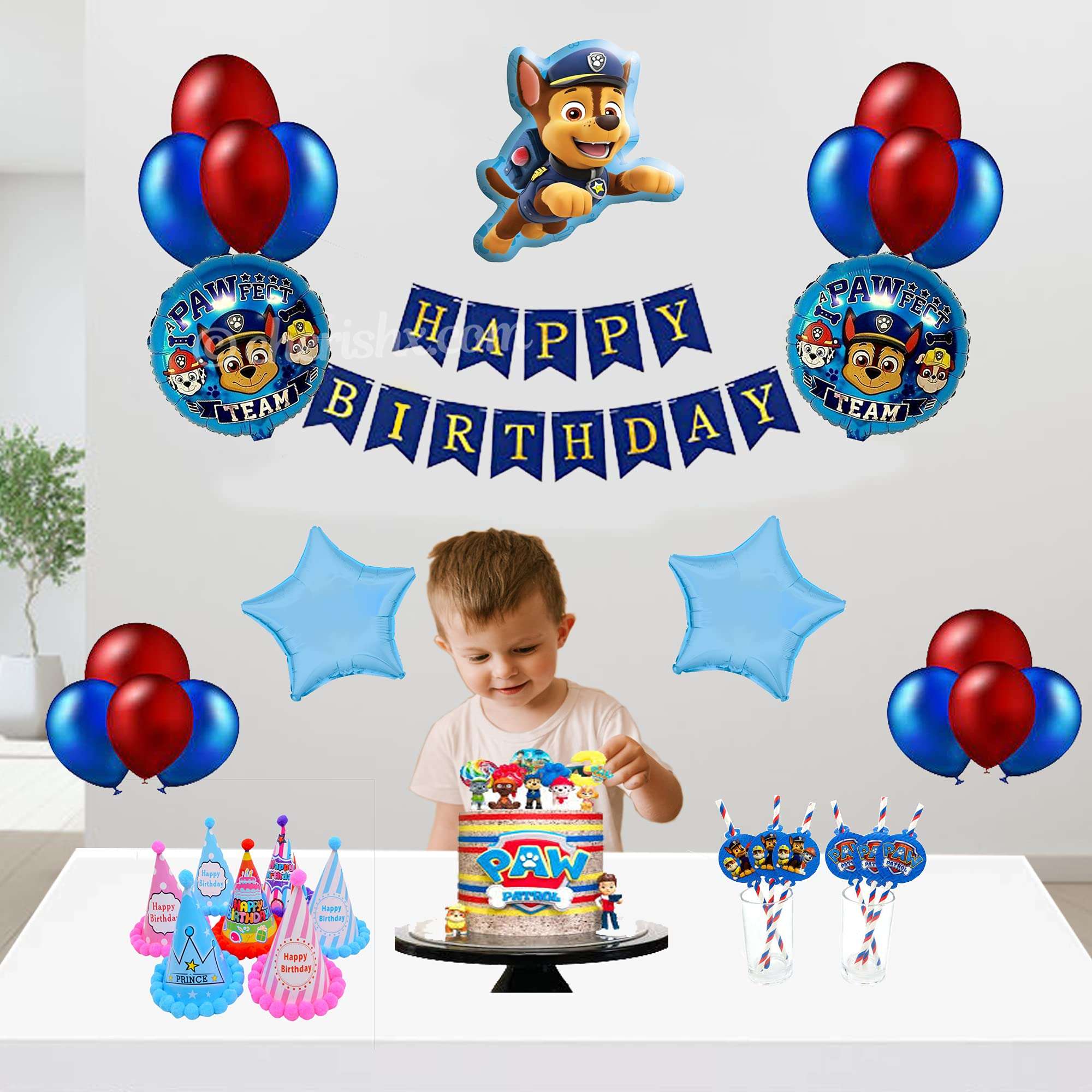 CherishX.com Paw Patrol Theme Kids Birthday decoration Items - Pack of 27 Pcs - Paw Patrol theme balloons, Happy Birthday Banner, Metallic and Non Metallic Balloons 1
