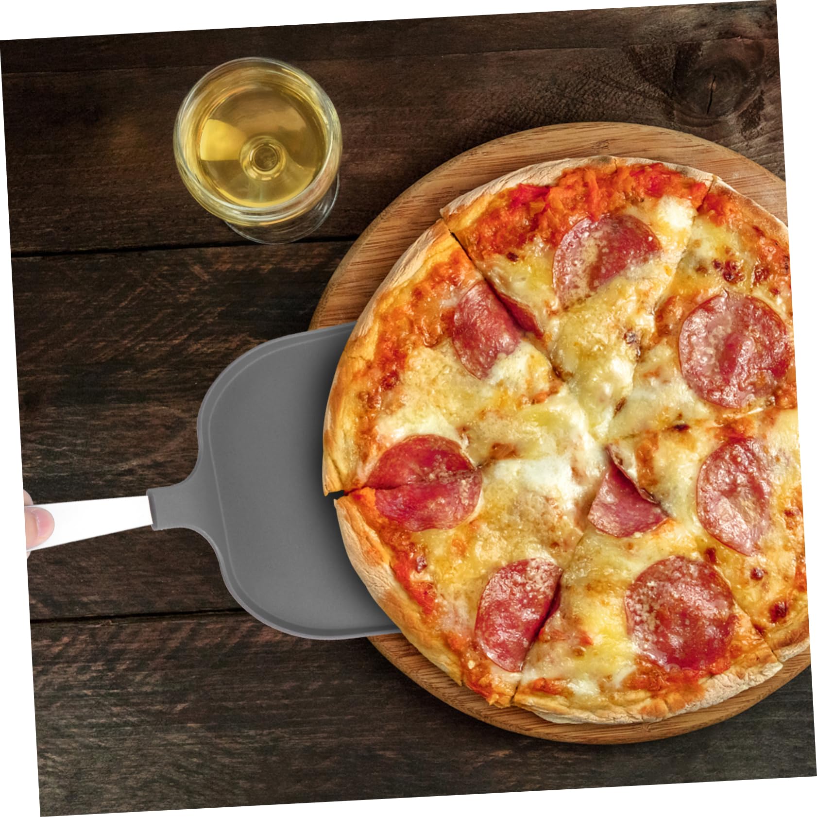 COLLBATH Pizza Spatula Pastry Lifter Cake Bread Lifter Shovel Serrated Cake Server Baking Peel Steel Cake Bread Peel Pizza Baking Tool Pancake Spatula Cake Lifter Spatula Pizza Pan Black 4