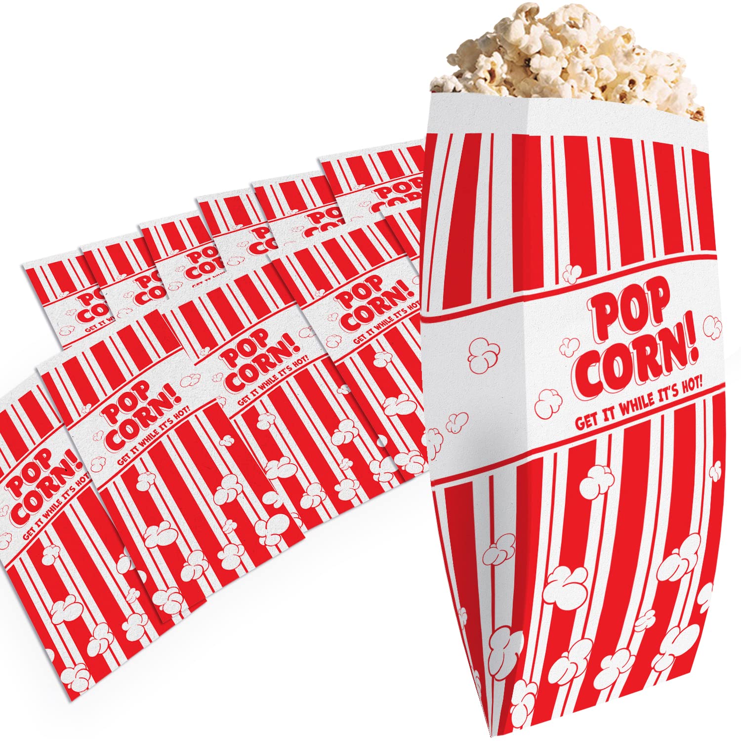 Popcorn Bags Coated for Leak/Tear Resistance. Single Serving 1oz Paper Sleeves in Nostalgic Red/White Design. Great Movie Theme Party Supplies or for Old Fashioned Carnivals & Fundraisers! (1000) 1