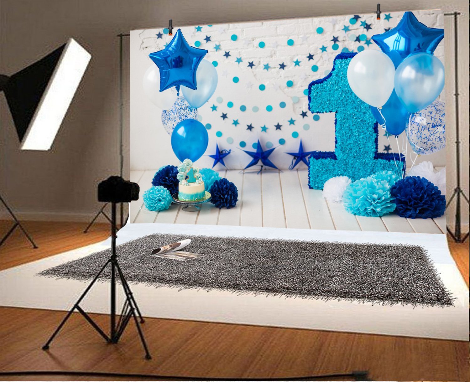 Yeele 8x6ft Photography Backdrop 1St Birthday Photo Booth Background Paper Flowers Balloons Cake Smash Wood Floor Girl Boy Baby One Year Old Party Decoration Shoot Vinyl Studio Props 2