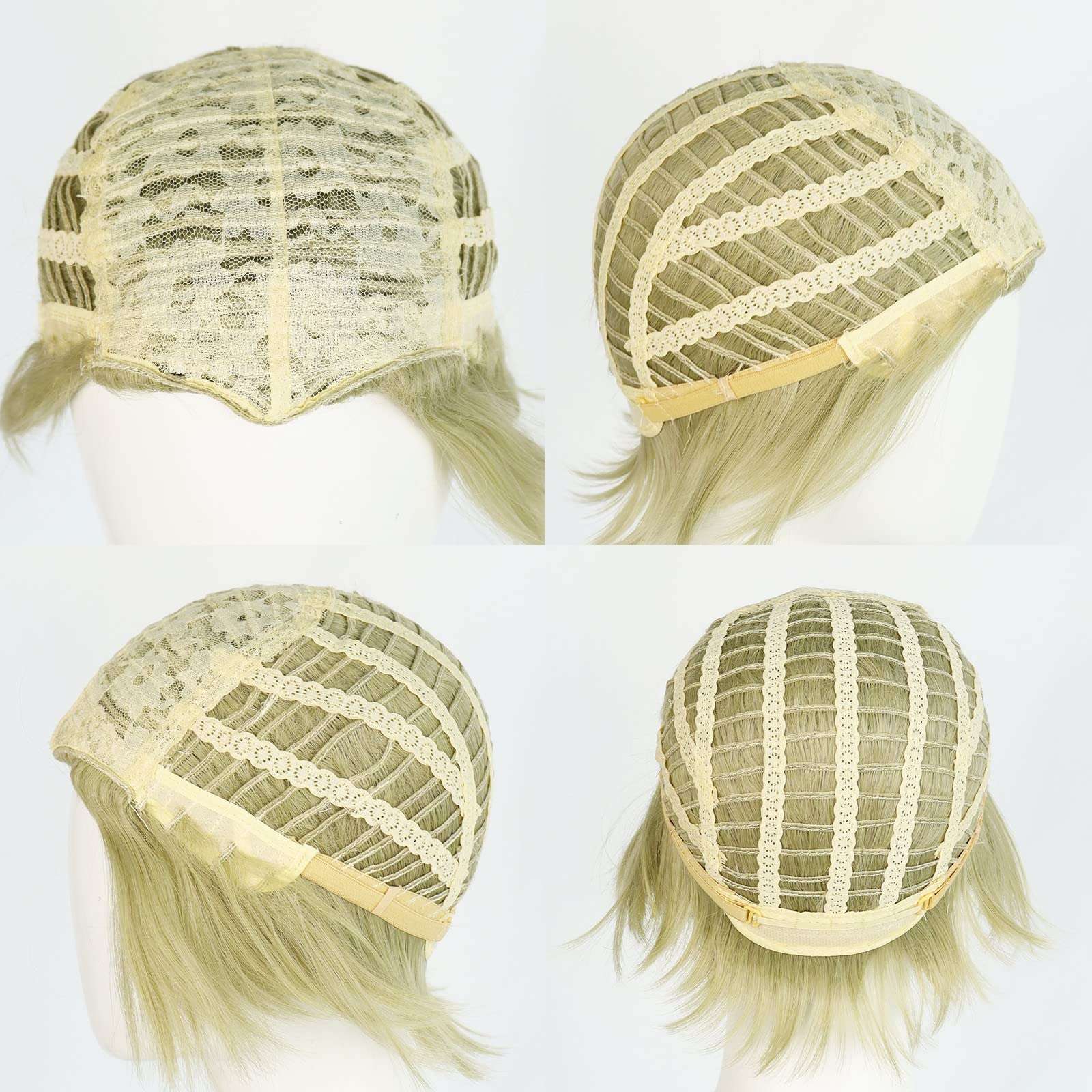 ANOGOL Wig Cap+ Multi-Color Wigs Short Straight Cosplay Wig White and Black Synthetic Wigs for Movie Costume Wig for Halloween Party 6