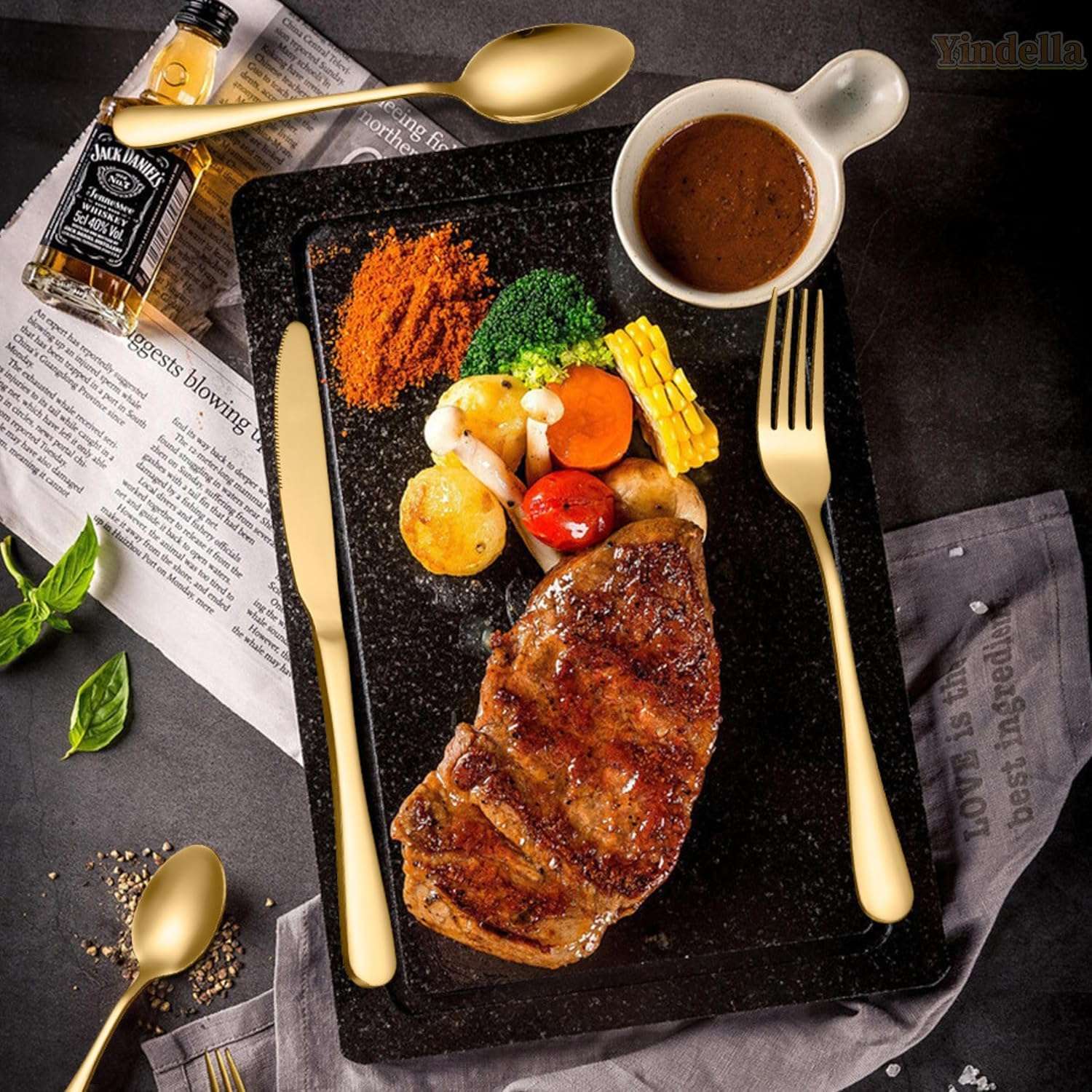 Shipnetic Golden 6-Piece Stainless Steel Cutlery Set Steak Knife Premium Dining Essentials-Stainless Steel Silverware Tableware[ Kitchen, Wedding, Restaurants,Gifting] Use 5