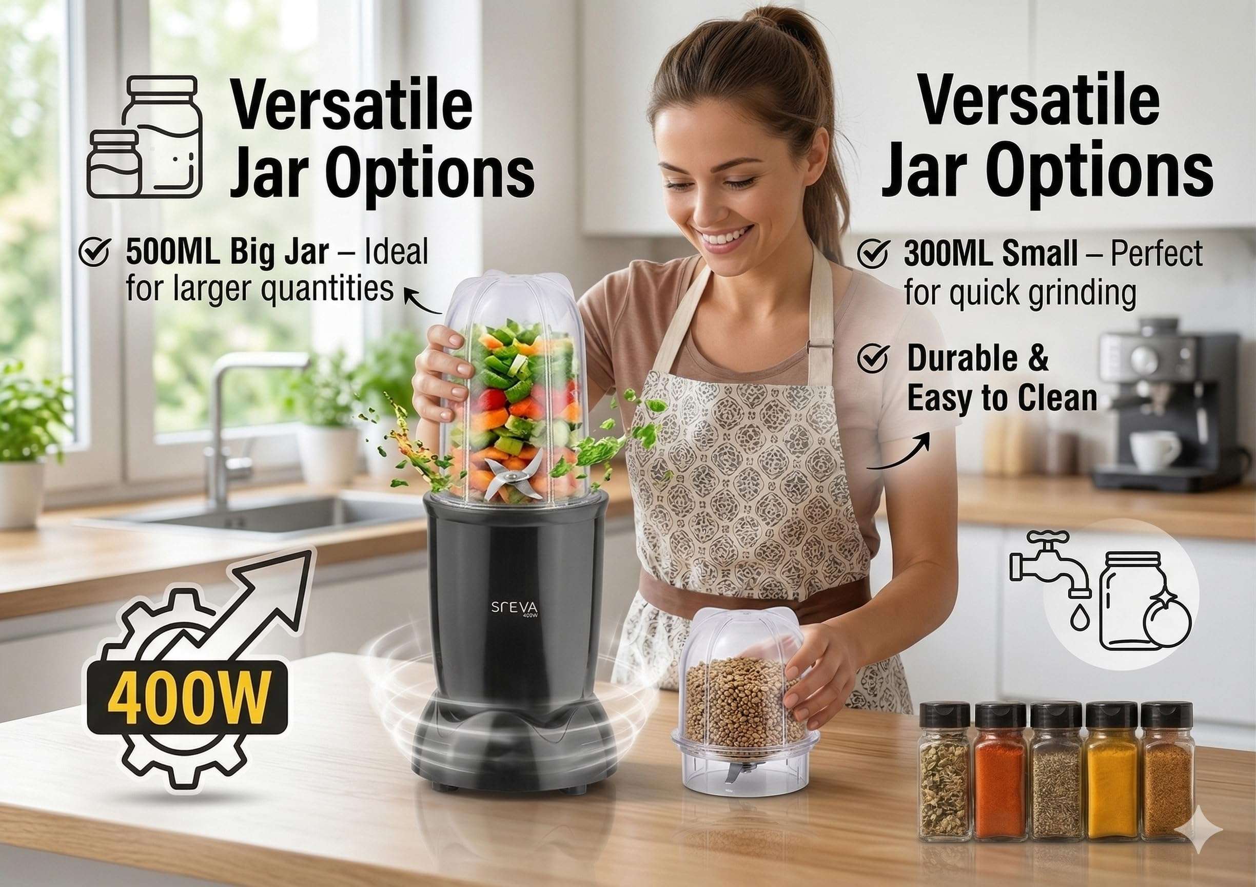 STEVA Nutri Blender Powerful 400W Motor Versatile Jar Set Safety Features for Smoothies More 4