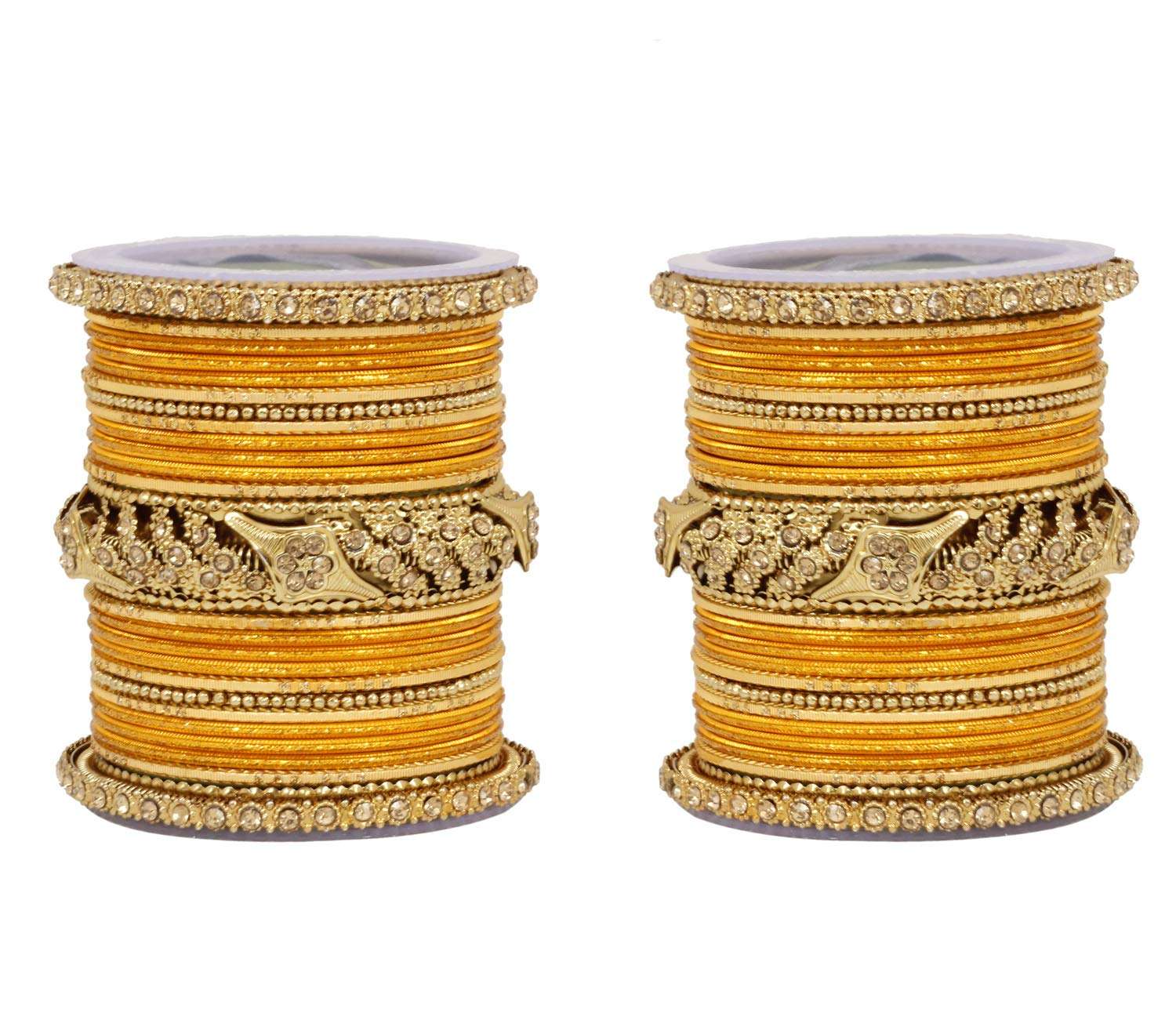 Sanara Traditional Golden Matte Diamond Style Beautiful 42 Pcs Bangles Set for Woman & Girls Jewellery (Turmeric, 2.6 (2.37 Inches)) 3