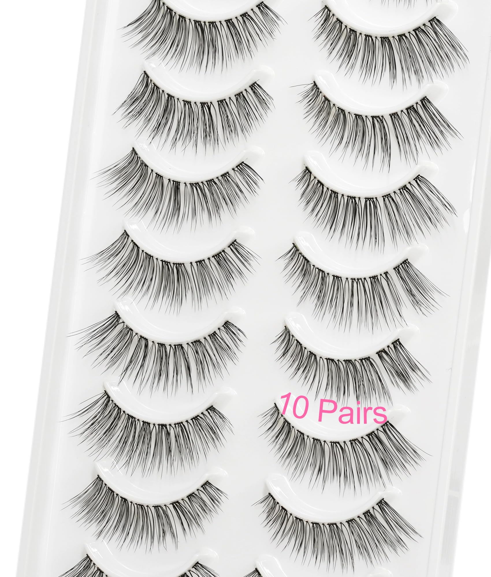 MERETON False Eyelashes Natural Look 10 Pairs False Lashes Strip Natural lashes Invisible Clear Thin Band Lightweight Fluffy Wispy Spiky 3D Volume Eye Lashes 7-12 mm 5