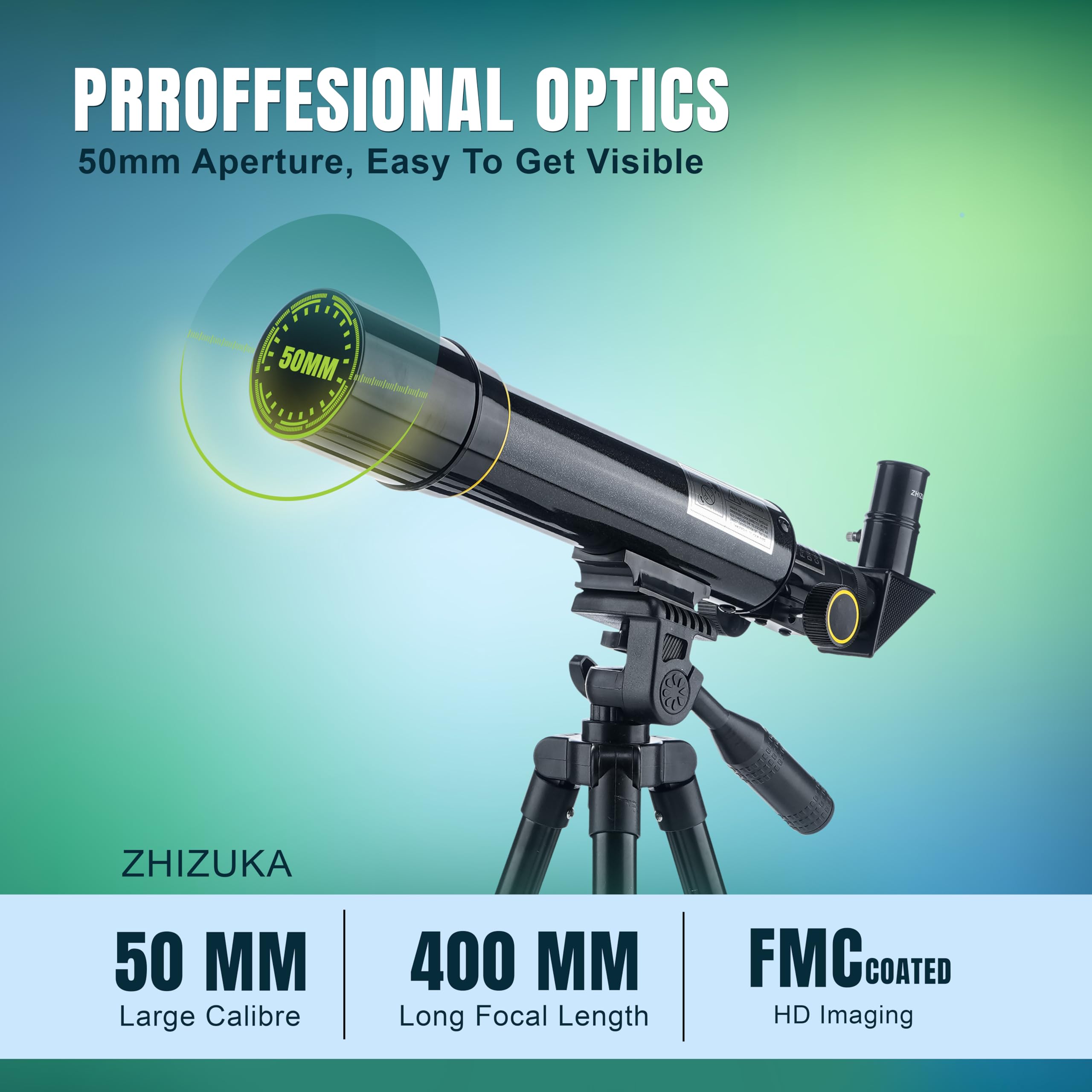 Zhizuka ZH400 Telescope 50mm Aperture 400mm Refractor with Phone Mount and Long Portable Tripod Stand Astronomical Refracting Scope for Kids Beginners and Adults with Phone Adapter 4