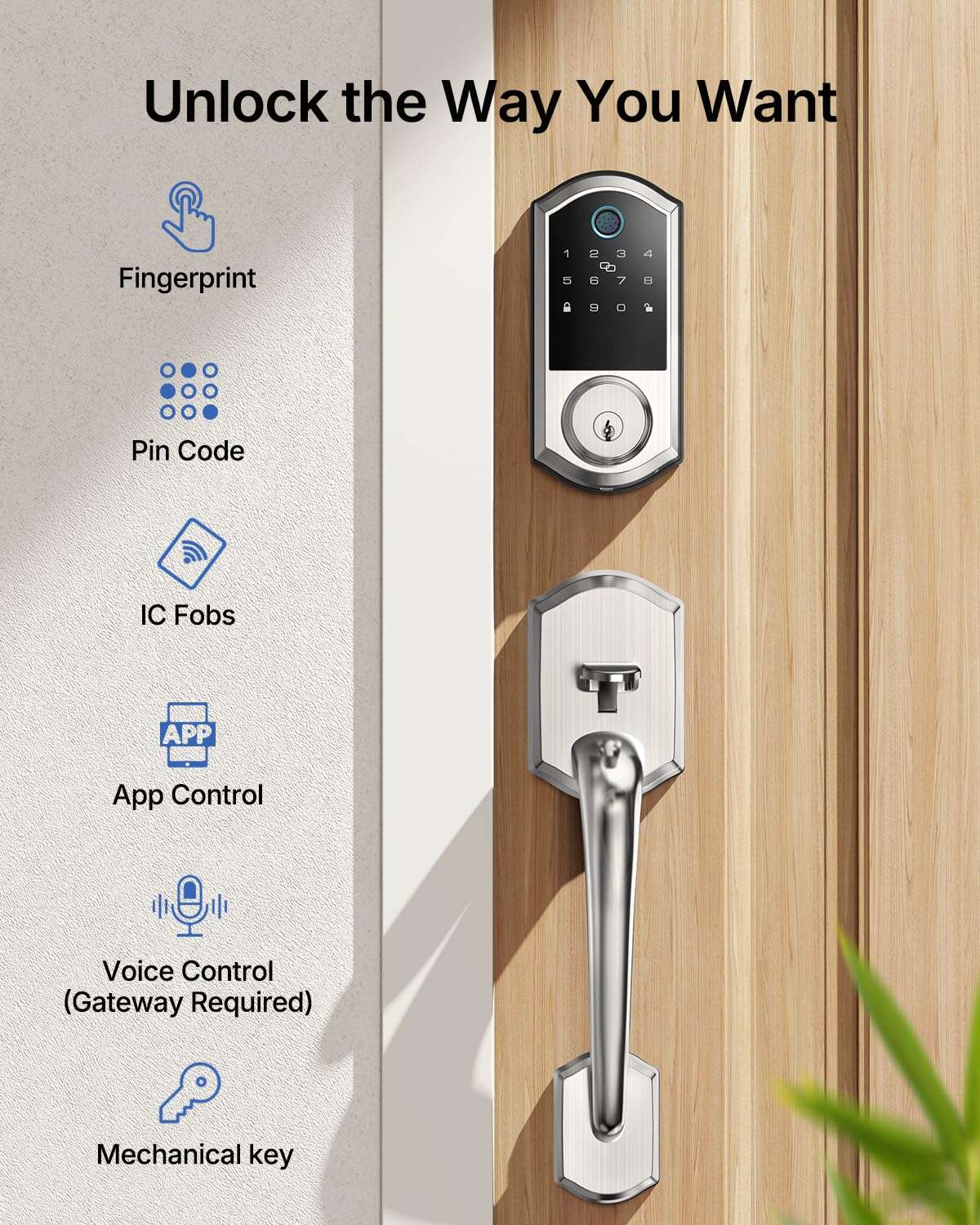 Smart Front Door Lock Set - Firstriver Keyless Entry Door Lock with Handle, Fingerprint Deadbolt with Keypad & Bluetooth App Control, Electronic Auto Lock, Works with Alexa & Google Assistant, Silver 4