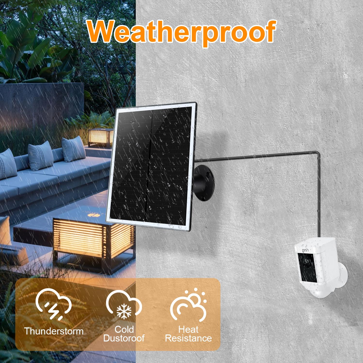 Solar Panel Charger for Ring Camera, Compatible with Ring Stick Up Cam Battery, Spotlight Plus/Pro, Waterproof, 4M/13FT Cable，6W Fast Charging (Black 1Pack) 4
