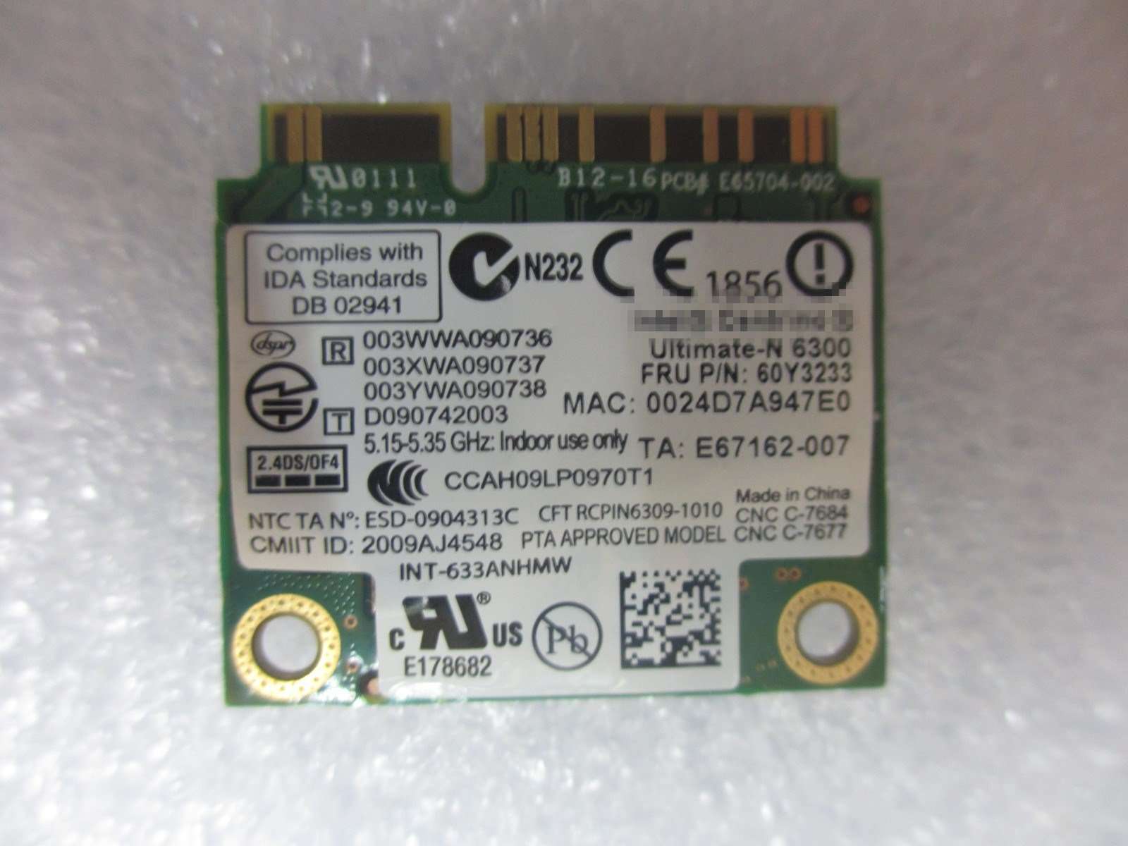 Ultimate-N 6300 Model 633ANHMW Dual Band up to 450M SPS 572511-001 for EliteBook Envy 3