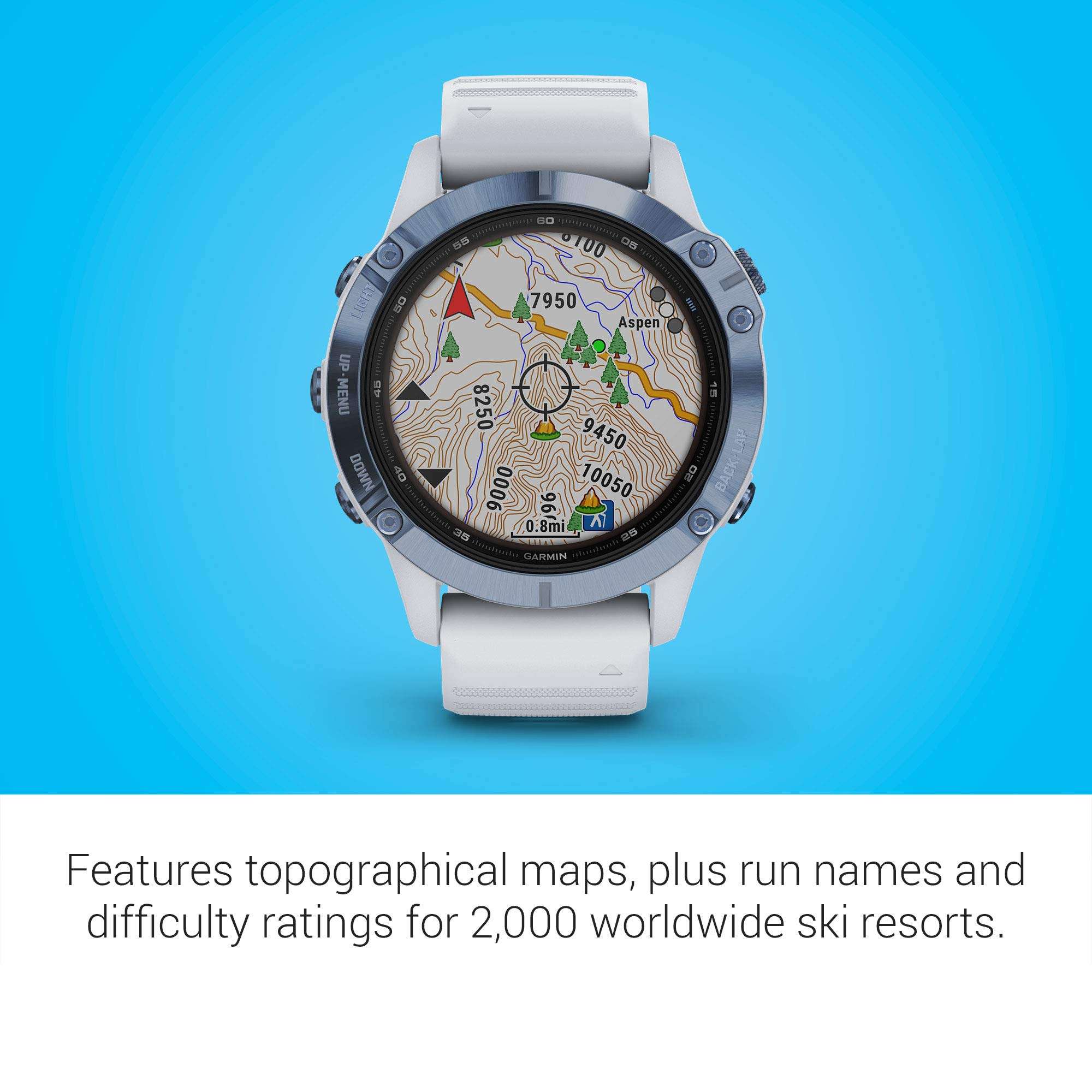 Garmin Fenix 6 Pro Solar, Multisport GPS Watch with Solar Charging Capabilities, Advanced Training Features and Data, Mineral Blue with White Band 5