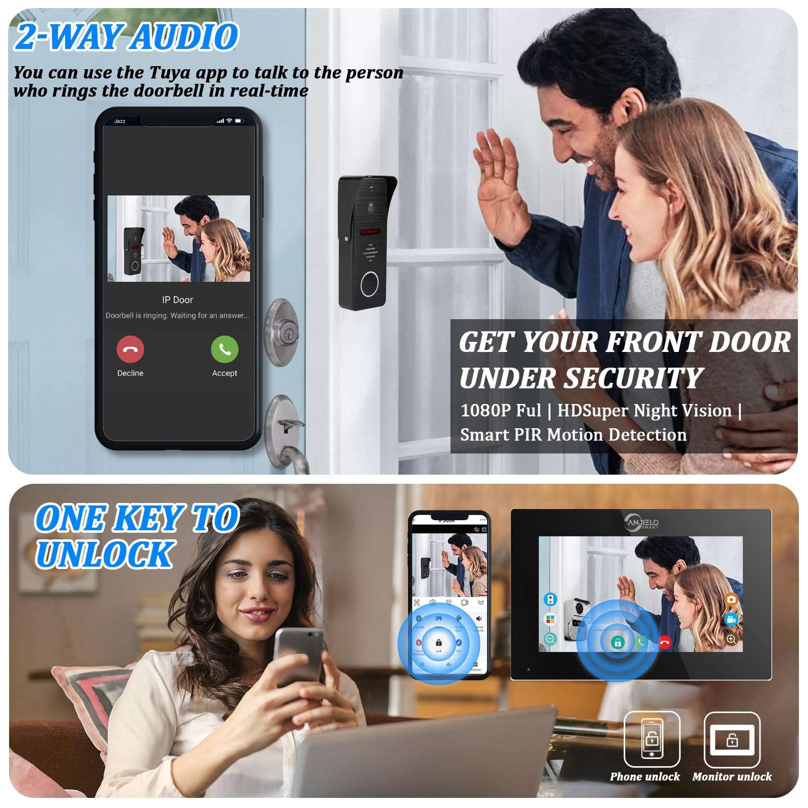 Wired Video Doorbell Apartment Intercom System with 1080P HD Camera,7 Inch Touch Monitor,TUYA WiFi Smart Home Video Intercom Door Phone Kits for Home Villa,32G (1 doorbell+4 Monitor) 5