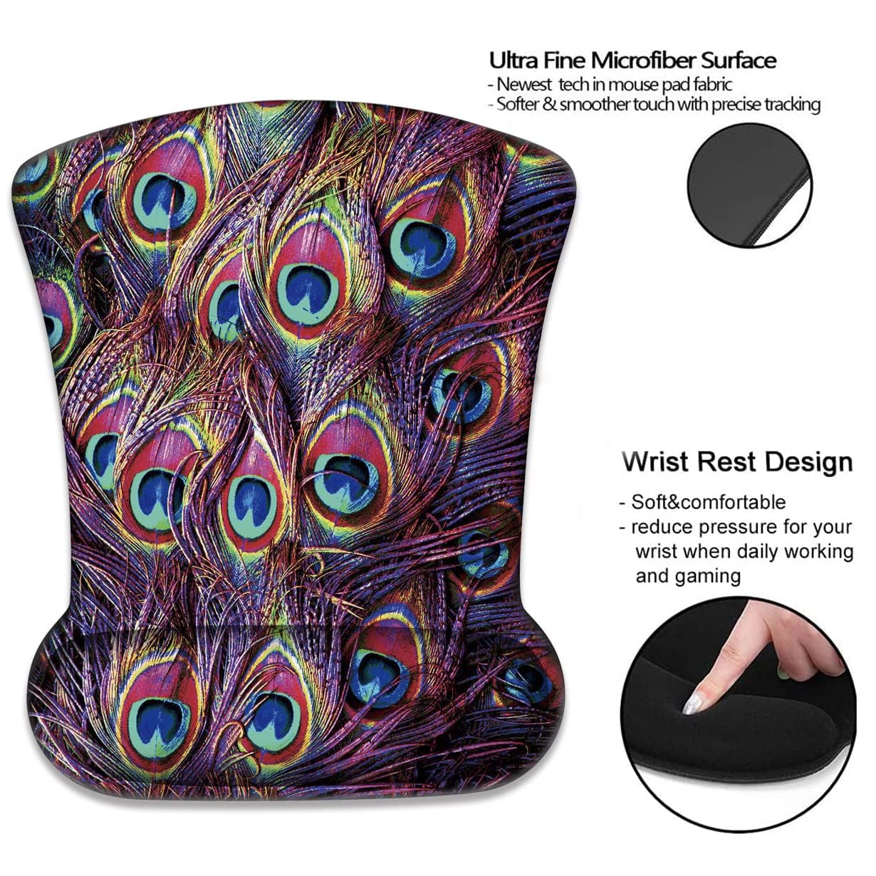 ZHUHEHEAH Mouse Wrist Rest and Keyboard Wrist Rest Pad + Coaster Set, Non-Slip Rubber Base Smooth Surface Ergonomic Gaming Mouse Pad for Easy Typing and Pain Relief,Feather 4