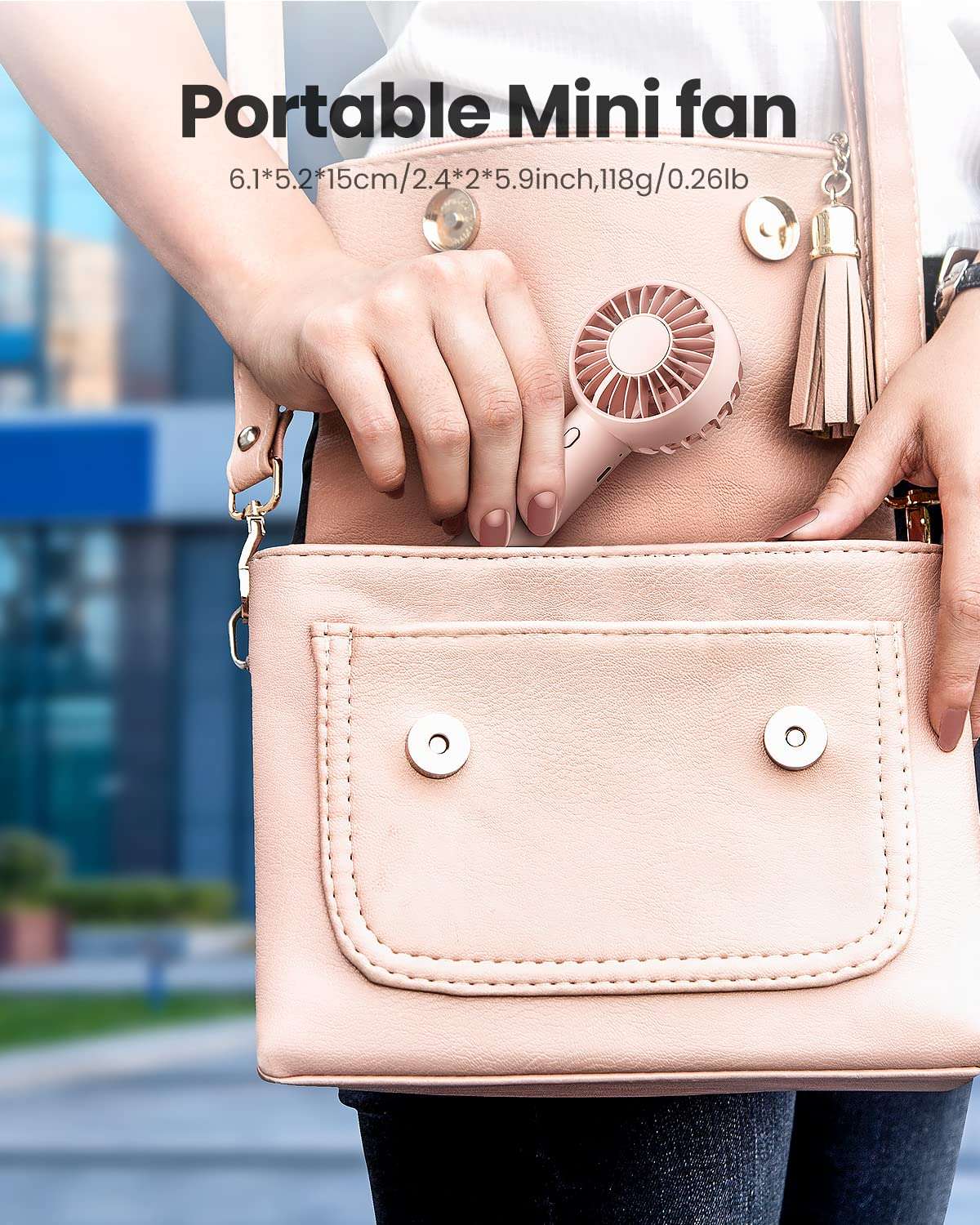 Gaiatop Mini Portable Fan, Dual Motors Powerful Handheld Fan, Cute Design 3 Speed Personal Small Desk Fan with Base, Lightweight Makeup USB Rechargeable Fan for Stylish Girl Women Men Indoor Outdoor 4