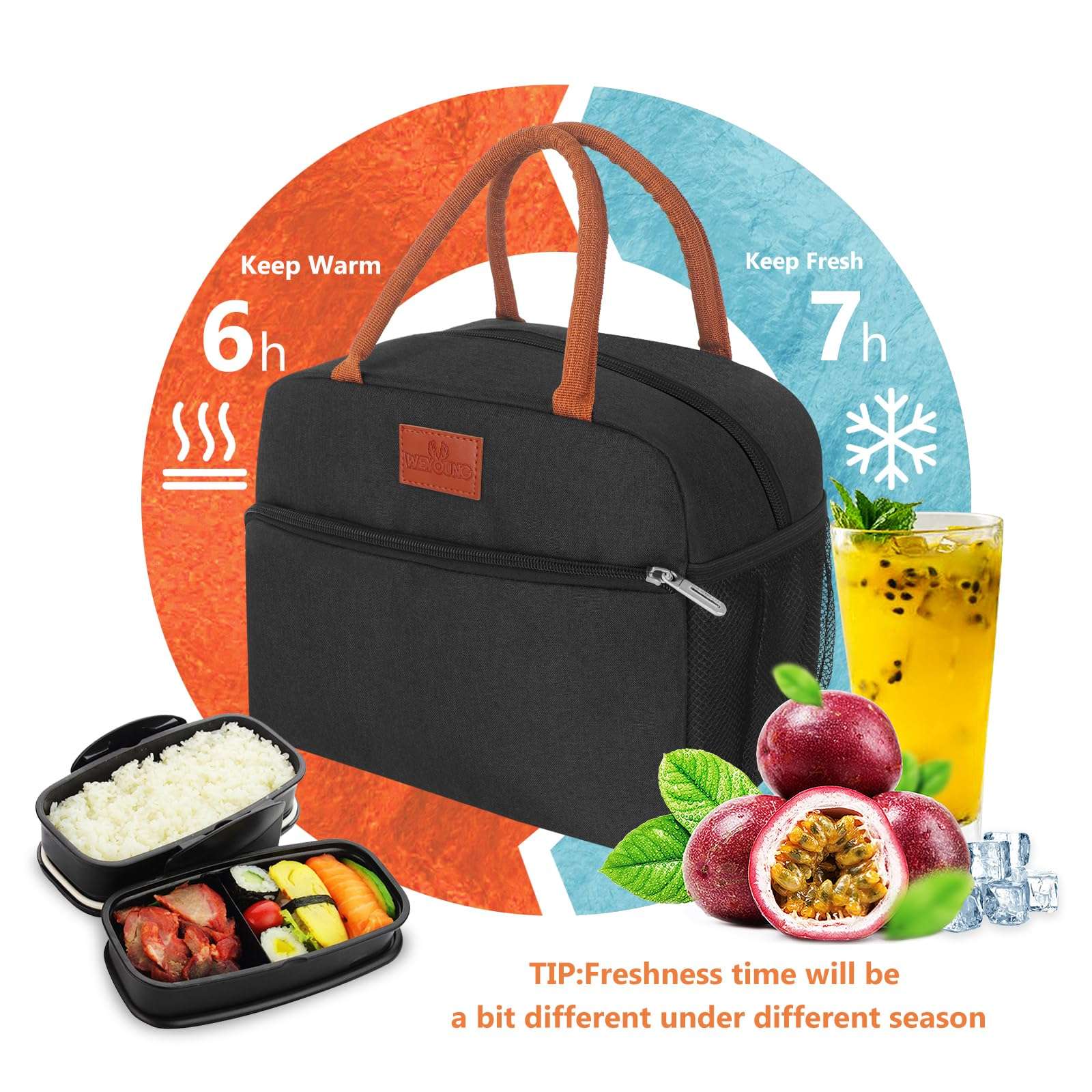 CCidea Lunch Bag for Women/Men, Insulated Lunch Box Bag for Women Adult Men, Small Leakproof Lunch Tote Bag, Reusable Lunch Cooler bag Container for Work/Office/Picnic/Travel -Black 2