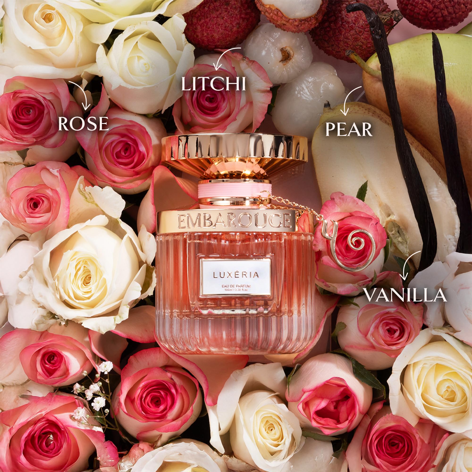 EMBAROUGE Luxeria Long Lasting EDP Perfume for Woman | 100ml | Floral & Fruity Scent | Rose, Litchi, Vanilla | Middle Eastern Luxury Fragrance 3