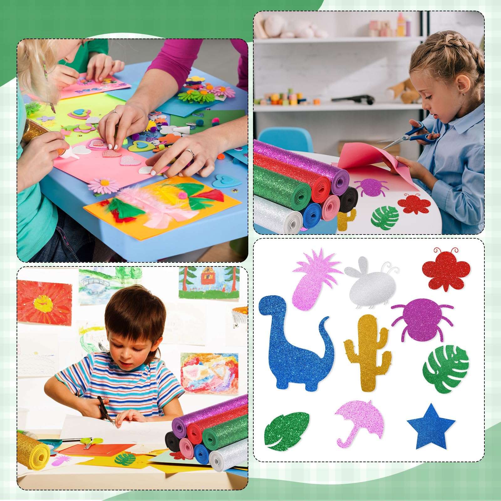 Fainne 8 Pcs Craft Foam Sheet Roll, 39''x13'' Colorful EVA Foam Sheet for Craft Classroom Bulletin Board Cutout Hanging Decor Wedding Favors DIY Projects(2 mm Thick,Glitter Colors) 5