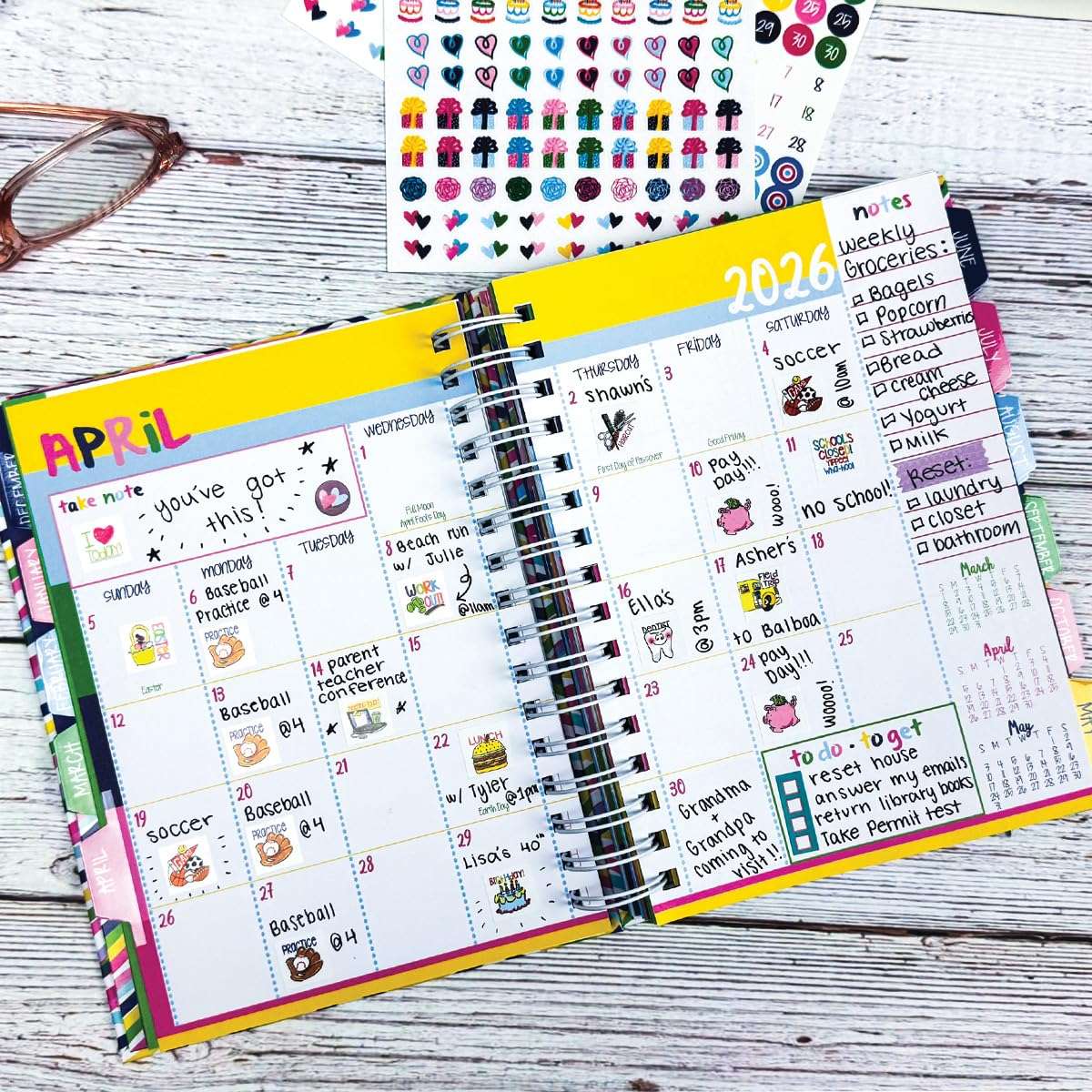 Reminder Binder 2023-2024 18-Month Planner + Variety Planner Sticker Set, Weekly & Monthly Views, 7.5" x 8.6", Hard Cover, Elastic Closure, Monthly Divider Tabs, Pockets, to-Do Lists, Keepsake Box 3