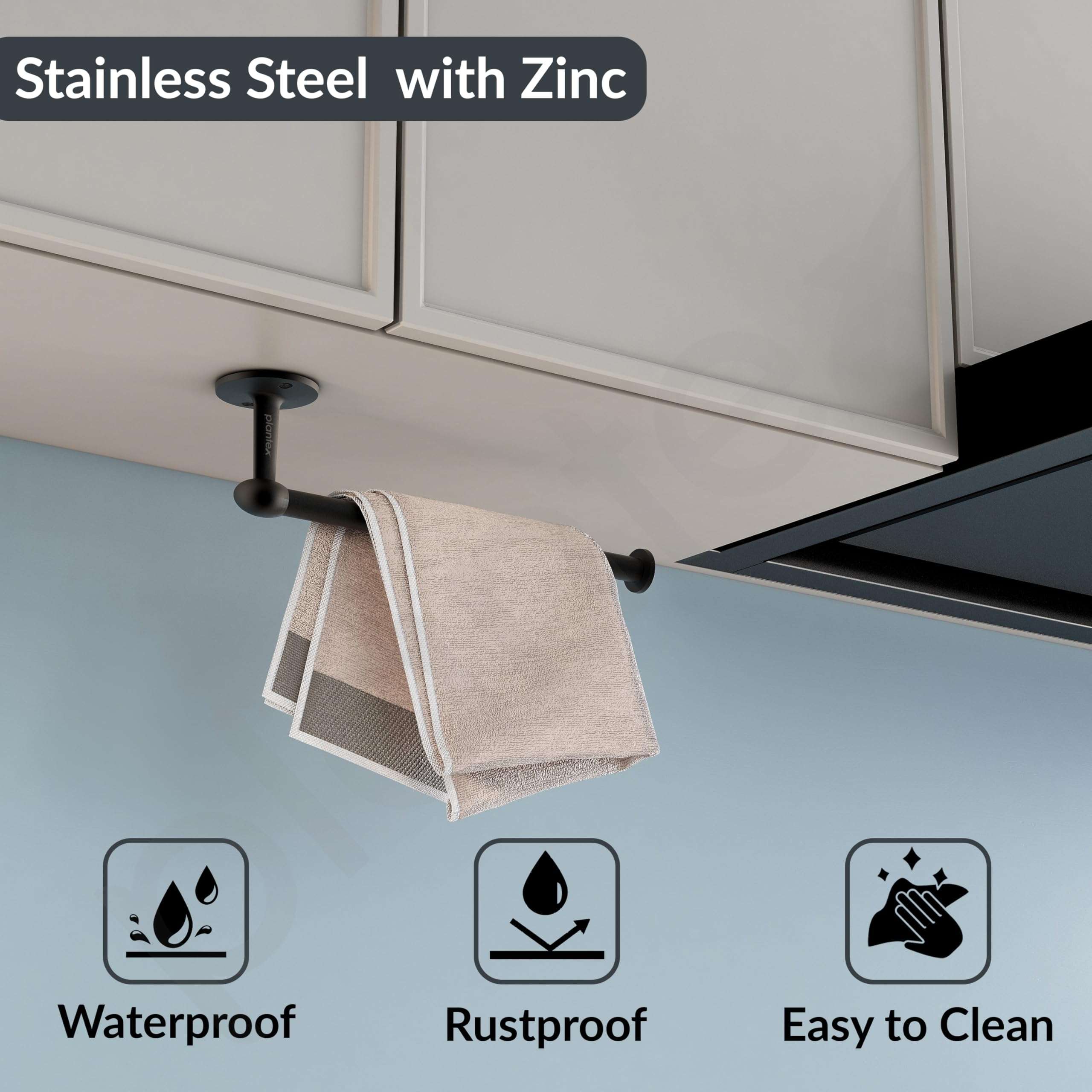 Plantex Stainless Steel Paper Holder/Kitchen Tissue Paper Roll Holder/Wall Mount Towel Stand/Kitchen Accessories - Pack of 1 (Black) 5