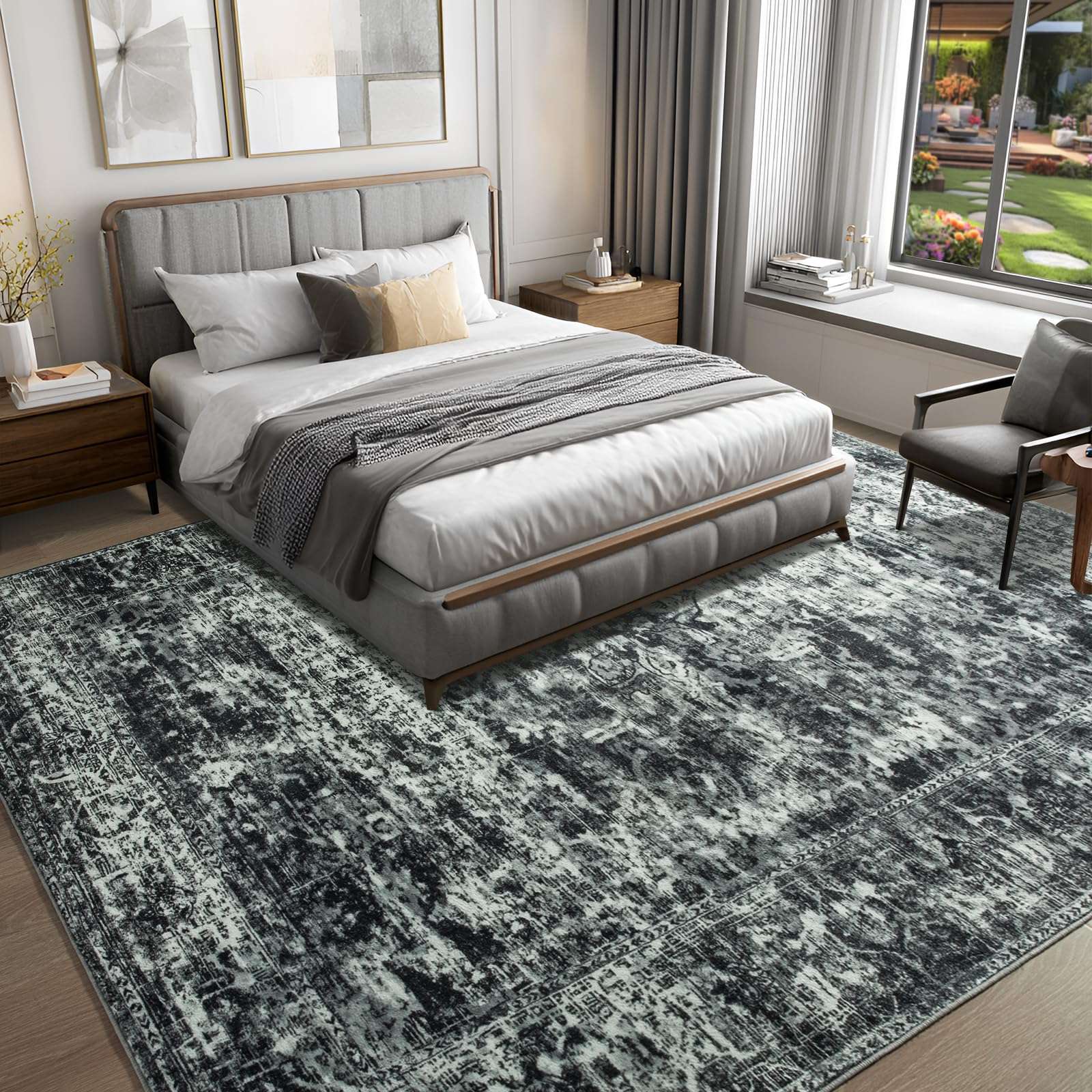 Unirea 5x7 Area Rugs for Living Room Bedroom, Washable Black Non Slip Low Pile Vintage Area Rug, Large Boho Abstract Soft Carpet, Indoor Rugs for Dining Room Study Office Kids Room 6