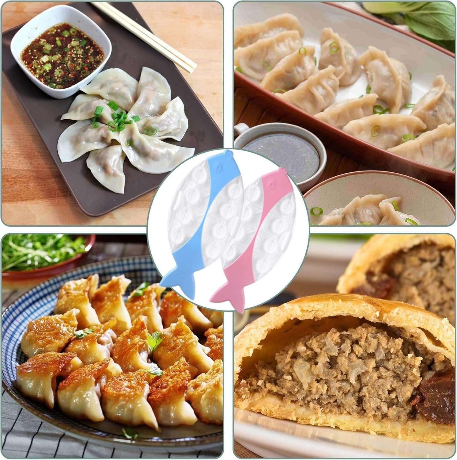 Toriox Fish Shape 8 in 1 Dumpling Maker Ghughra Momos Maker Machine, Skin Press Mould for Gujiya Ghughra Mould Machine, Kitchen Dumpling Making Tool with Dumpling Puri Maker 5