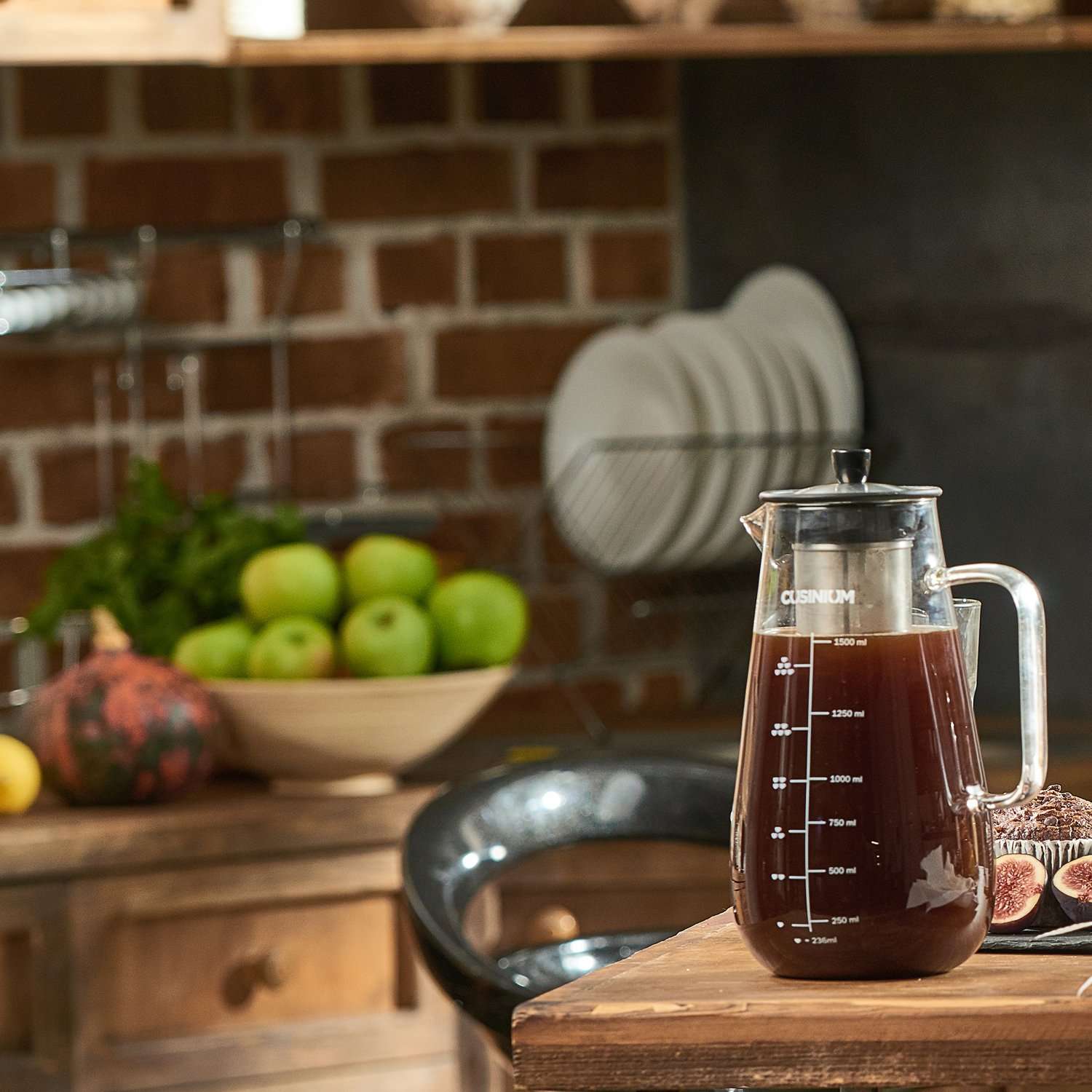 CUSINIUM Large Cold Brew Coffee Maker - 1.5 Quart Iced Coffee Maker - Glass Coffee Carafe With Removable Stainless Steel Filter - Fruit infuser pitcher 3